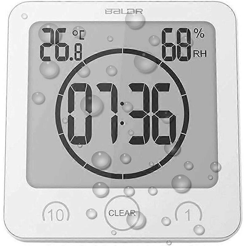 Bathroom Timer Clock, Splash-Proof Digital Shower Clock with LCD Display, Timer for Water-Resistant Monitoring of Temperature and Humidity,