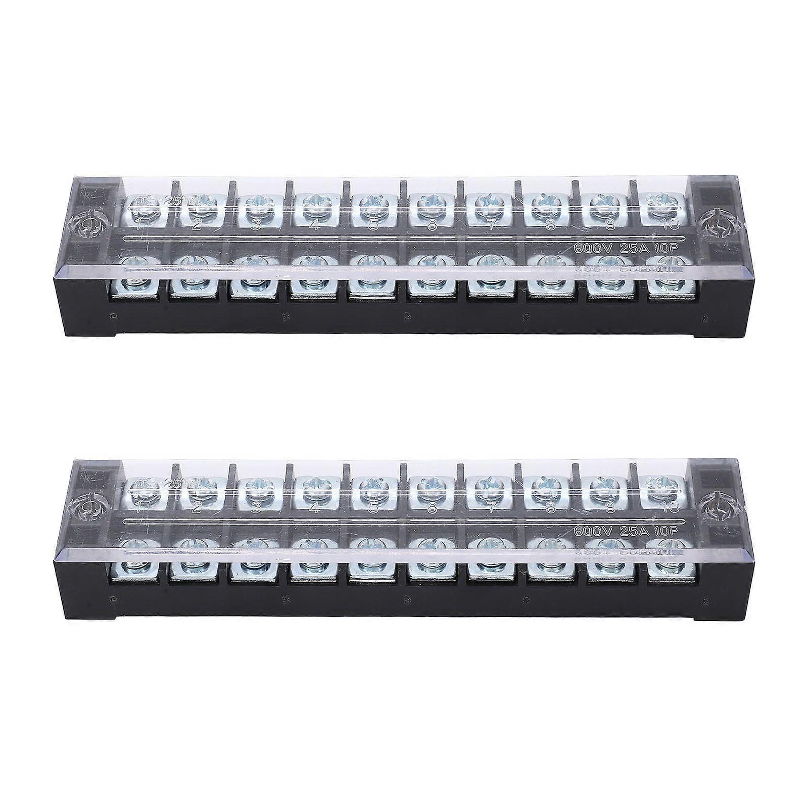 2-pack double row screw terminal block fixed high current terminal block with cover 600V 25A