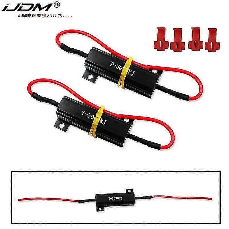 2pcs 50W 8-Ohm Load Resistors w/ 20cm Connect Wire For LED Turn Signal Light Bulbs Solve Fix Hyper Rapid Flash