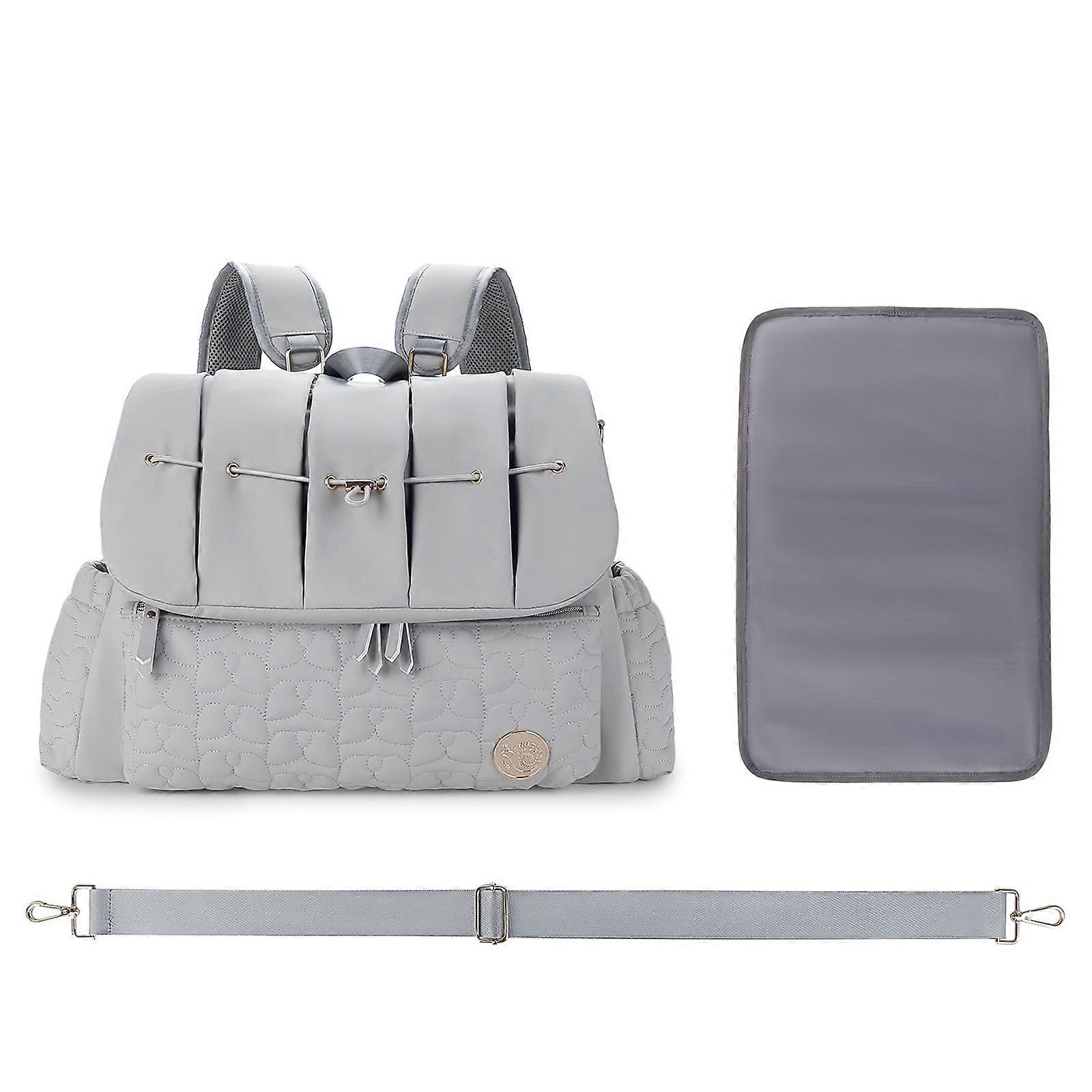 Convenient Diaper Bag Backpack with Ample Storage Multifunction Diaper Bag Backpack with Changing Pad for Busy Moms & Dads Gray