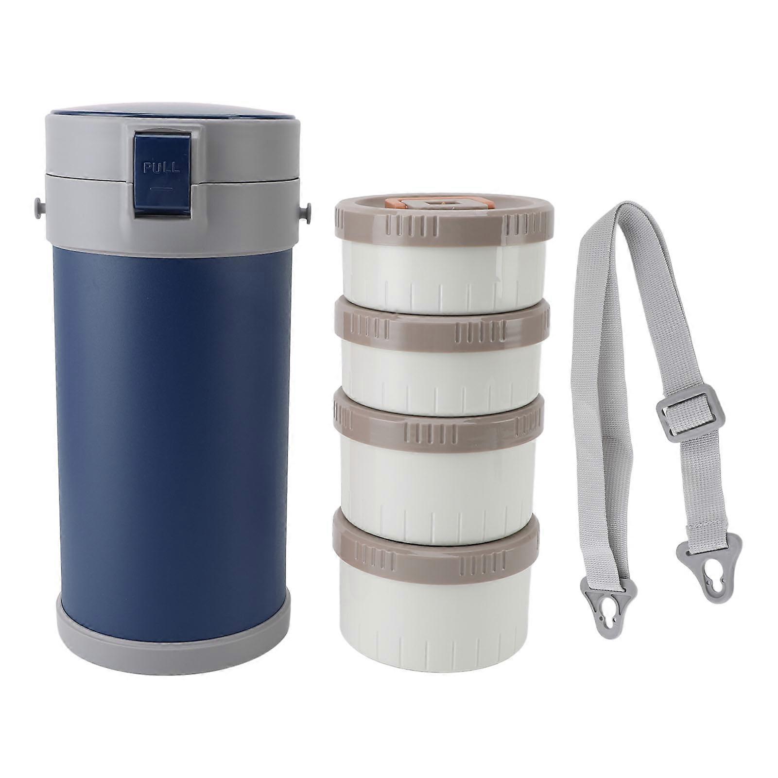 Bocal isotherme 2,9 L en acier inoxydable 304, compatible micro-ondes, anti-fuite, empilable, avec poignée, pour l'école et le bureau, bleu