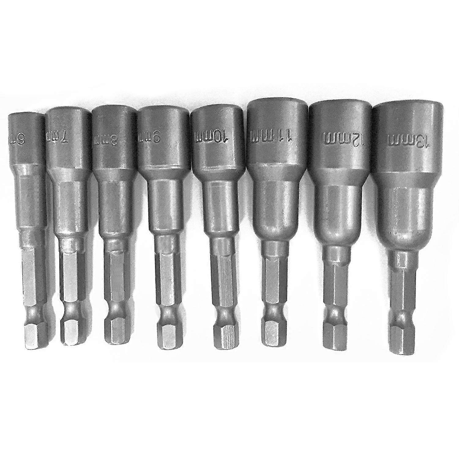 8pcs 1/4 inch Hex Nut Driver Socket Set Drill Bits 6 to 13mm Adapter