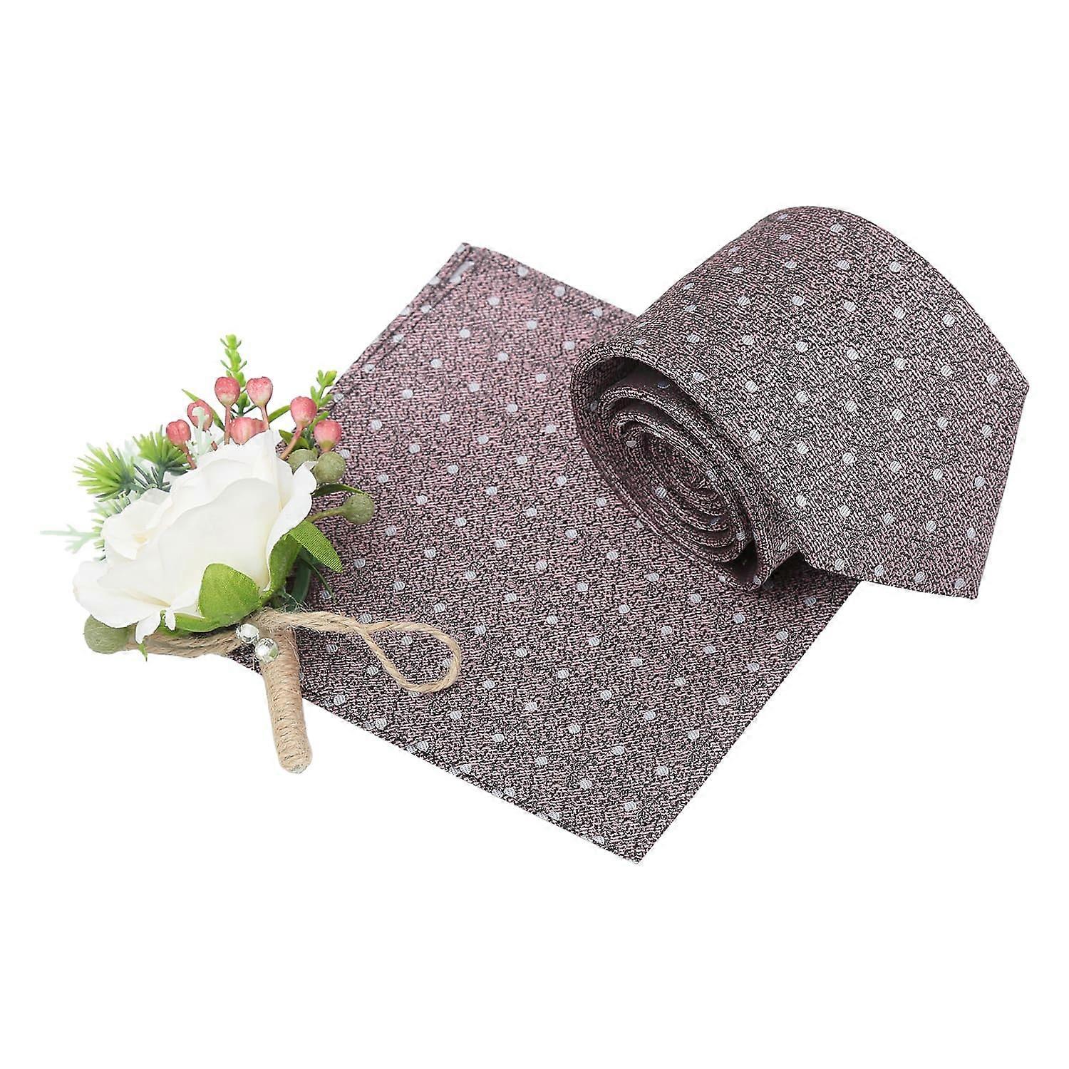 Dusty Pink Melange Polka Dot Tie and Pocket Square Set