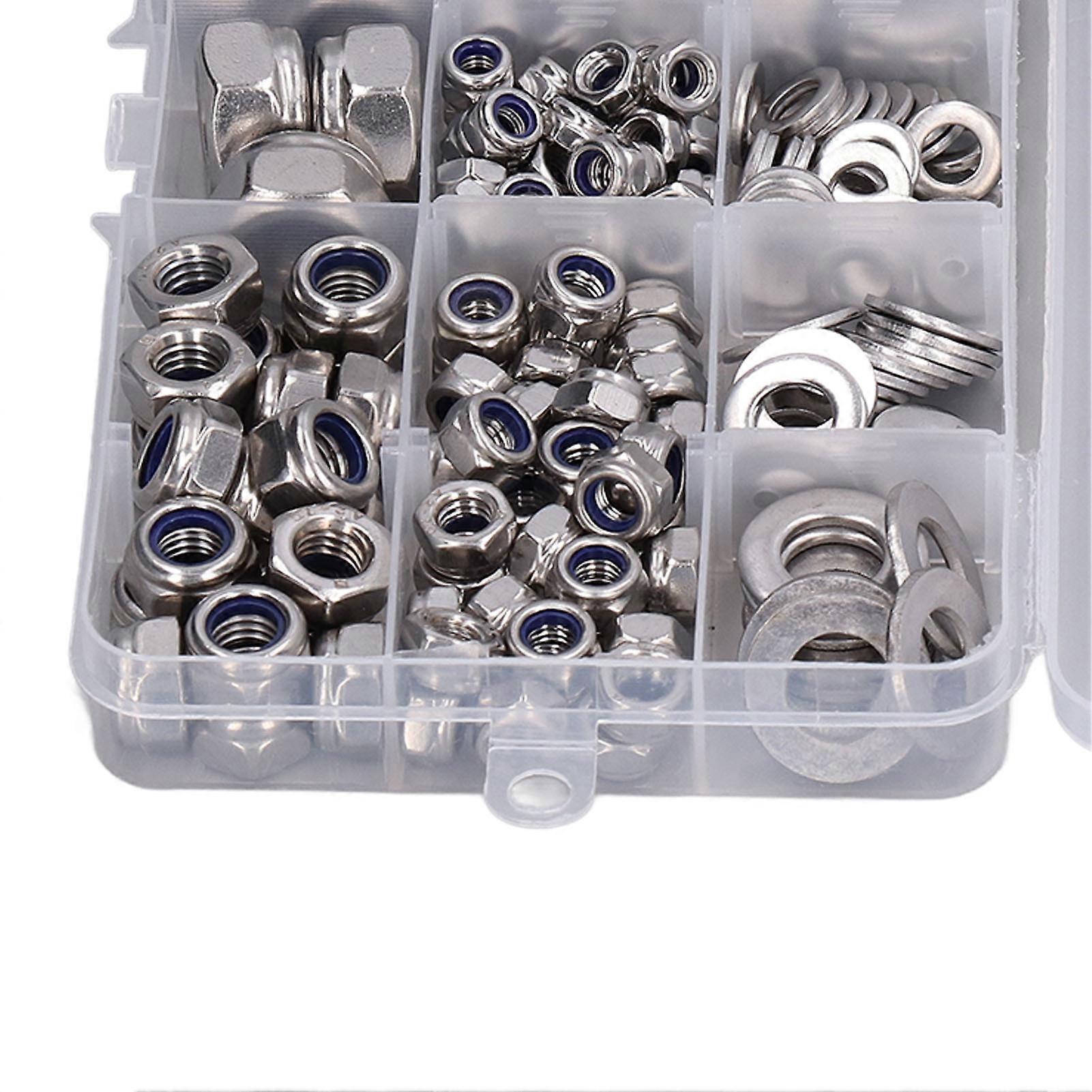 290Pcs 304 Stainless Steel Washers and Nuts Assortment, Nylon Lock Nuts M4 M5 M6 M8 M10 M12