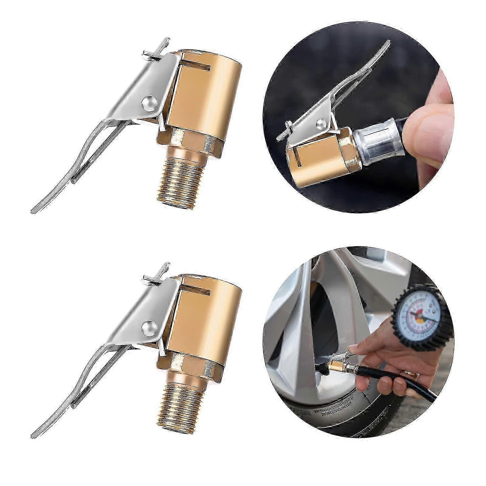 2 Pcs Heavy Duty Brass Locking Tire Air Chuck with Clip Adapter for Compressor Pump