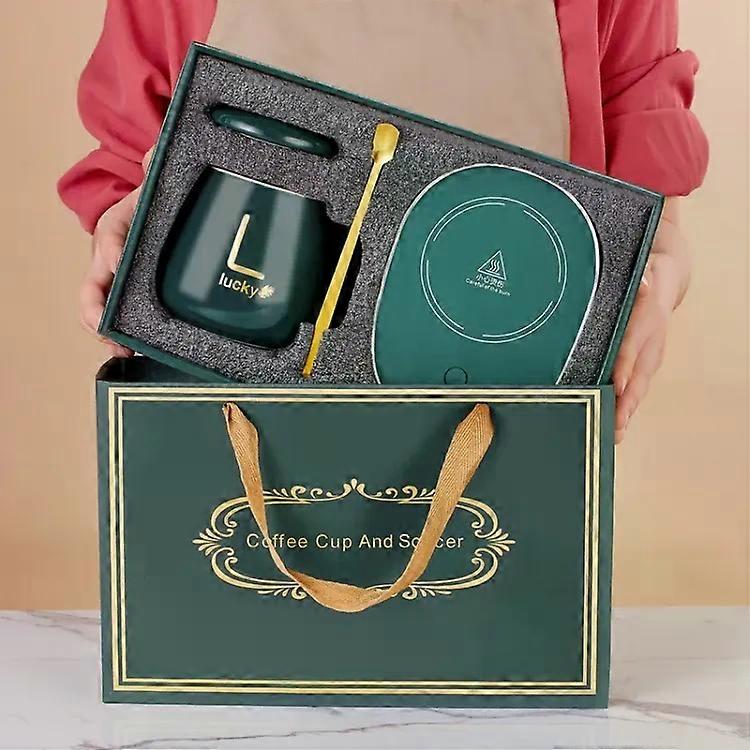 Smart Ceramic Coffee Cup Set-Constant Temperature Heating Thermostat,USB Plug,Green with Gift Box