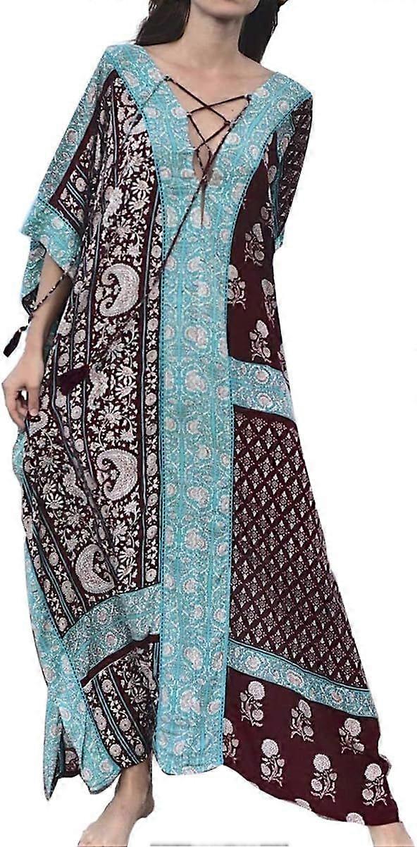 Printed Sexy Deep V Robe Beach Cover Up