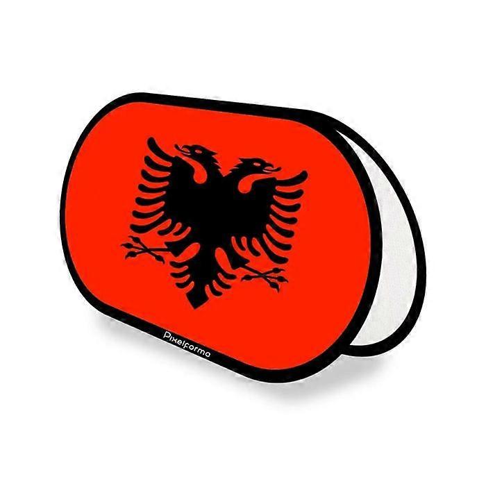Oval Flag - Albania - 70 x 120 cm - Polyester - Double-sided Print - Retractable Folding