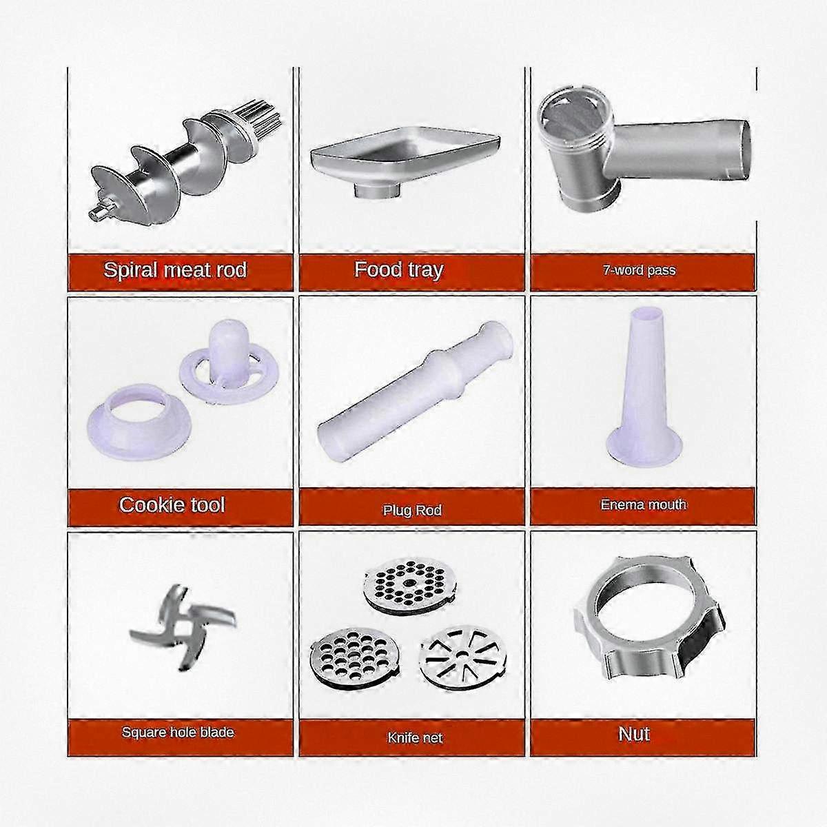 Electric Meat Grinder Multifunctional Mixer with Stainless Steel Design, Including Knife, Net, and Enema Attachment for Compatible Brand