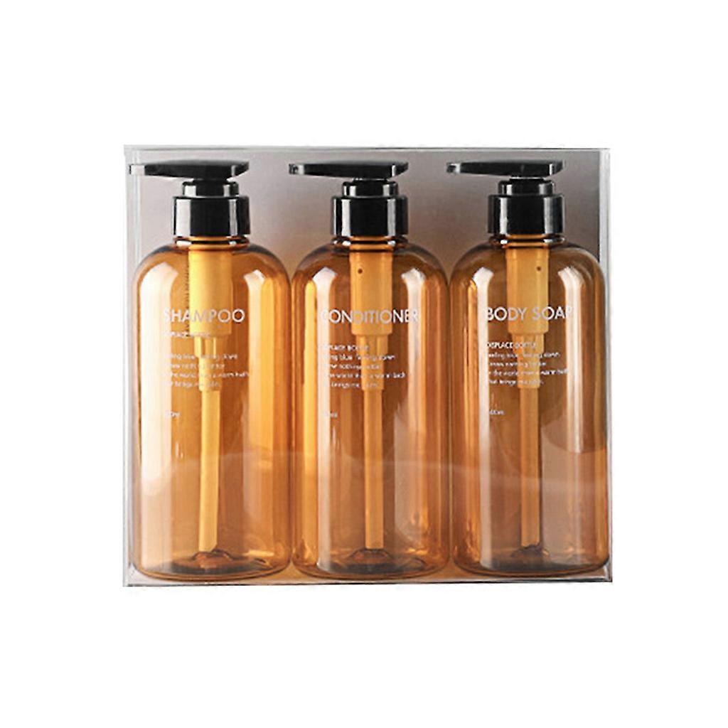 3 in 1 500ml Empty Shampoo Bottles with Pump,Refillable Dispensing Containers for Conditioner,Body Wash,Hair Shampoo Brown
