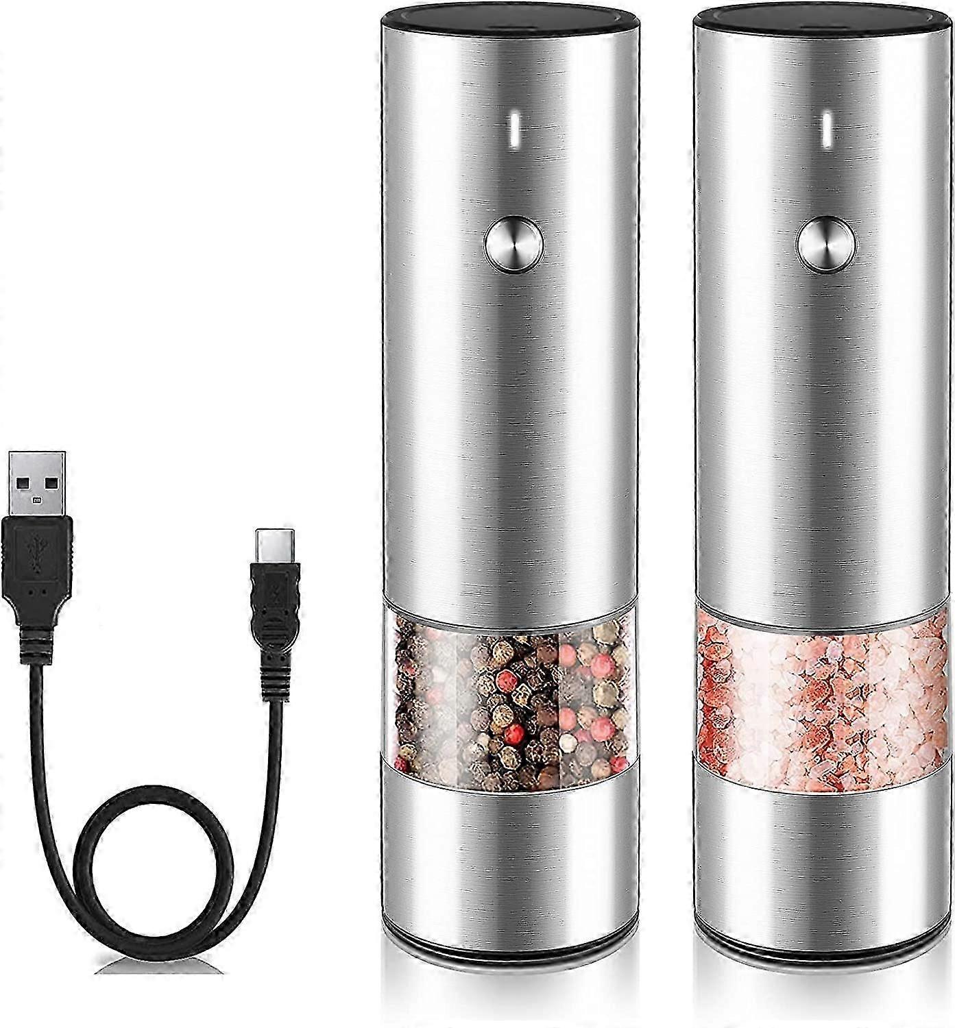 Electric Salt And Pepper Grinder-Gravity Automatic Spice Mill Set Battery Powered W Led Light Adjustable Coarseness One Hand Operated Smart Kitchen Gadge