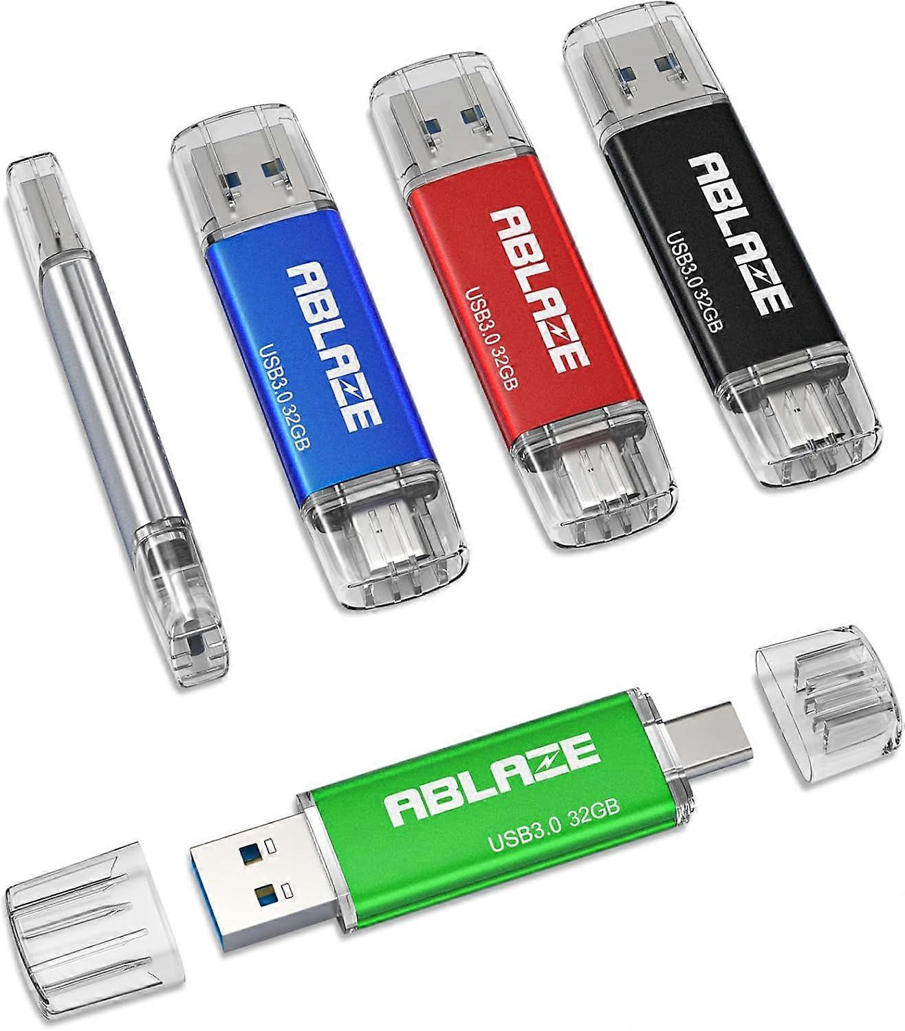 2025 Latest Model  Type C Flash Drive 32GB 5 Pack, Dual USB 3.0+USB C Flash Drive Compatib