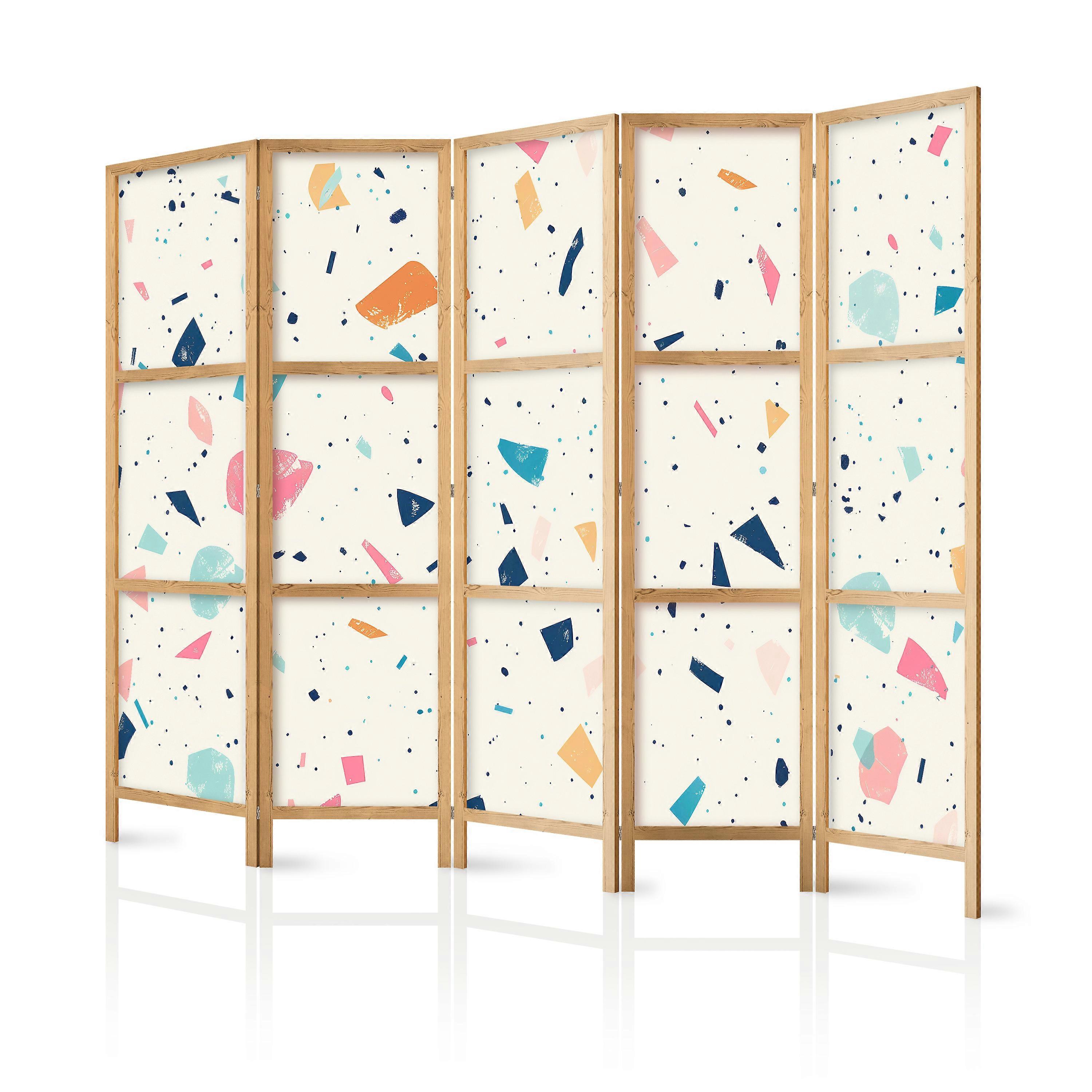 Japanese Screen - Terrazzo with Colorful Large Elements: Cheerful Pattern on Light Background