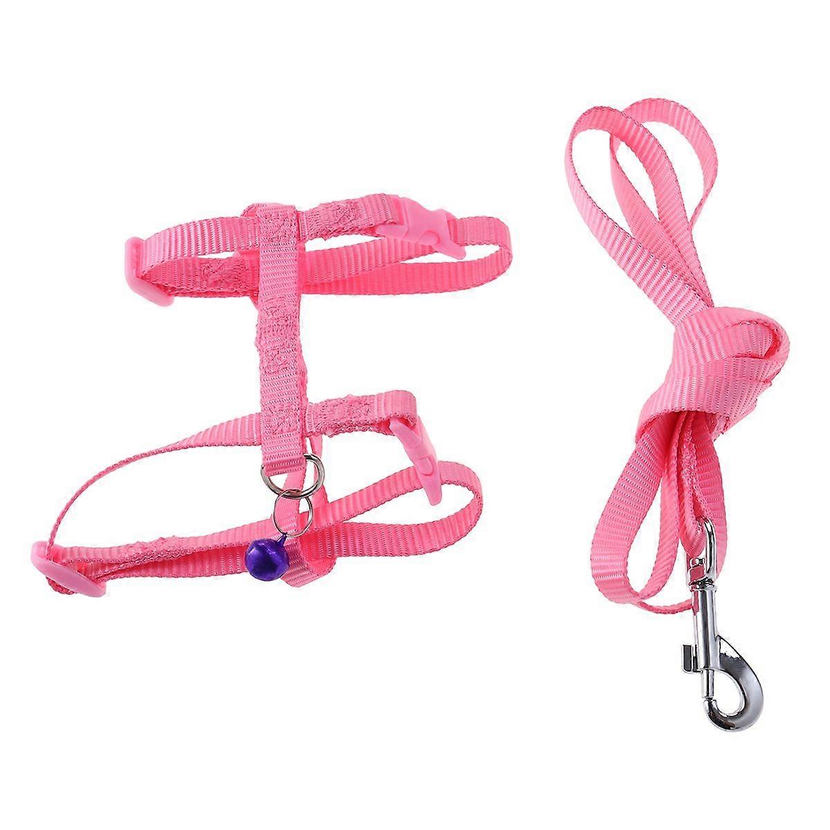 Adjustable Pet Rabbit Walking Running Harness Leash Lead with Small Bell (Pink with Bell Color Random)