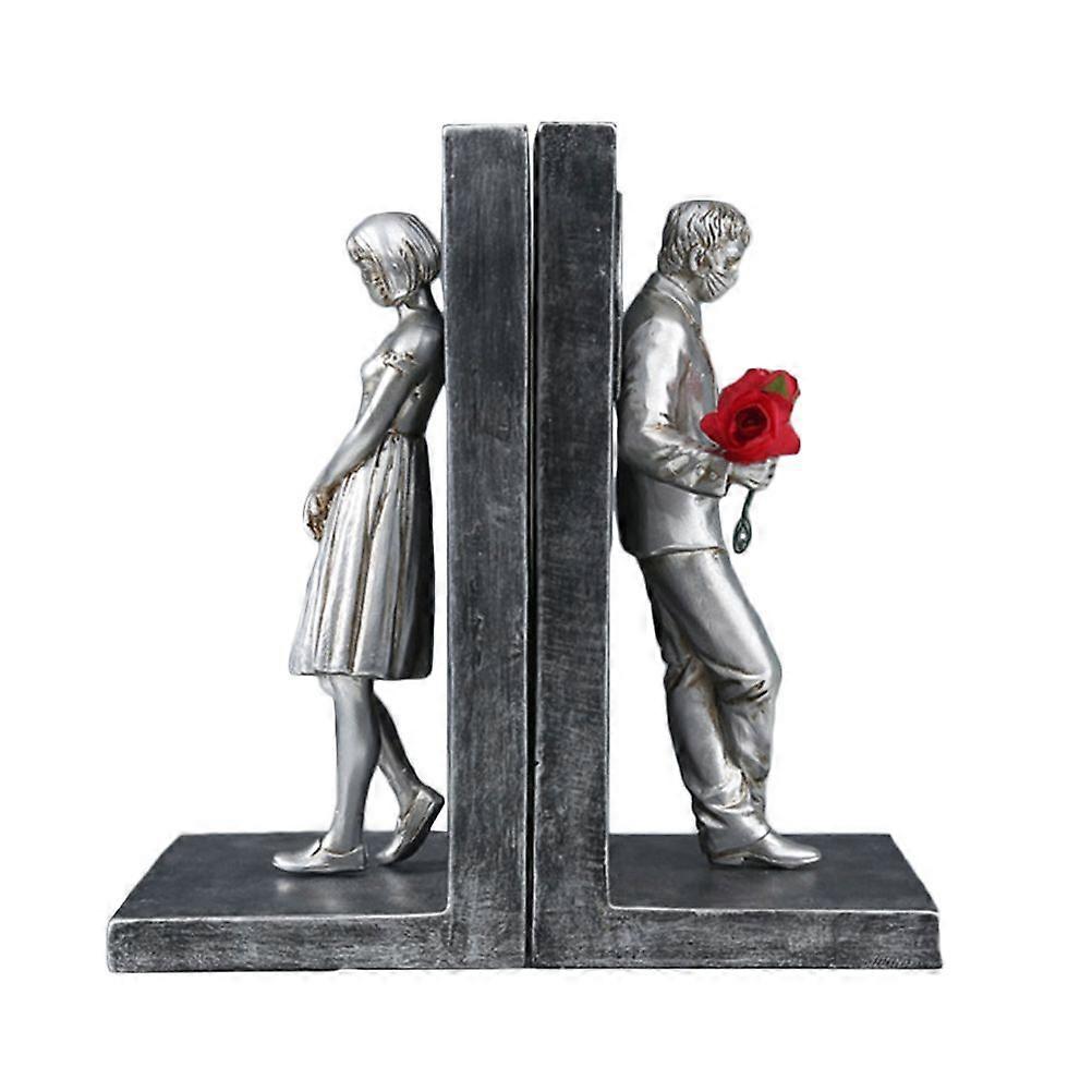 2Pcs Creative Couples Theme Bookends Resin Book Ends Book Holders Desktop Decor