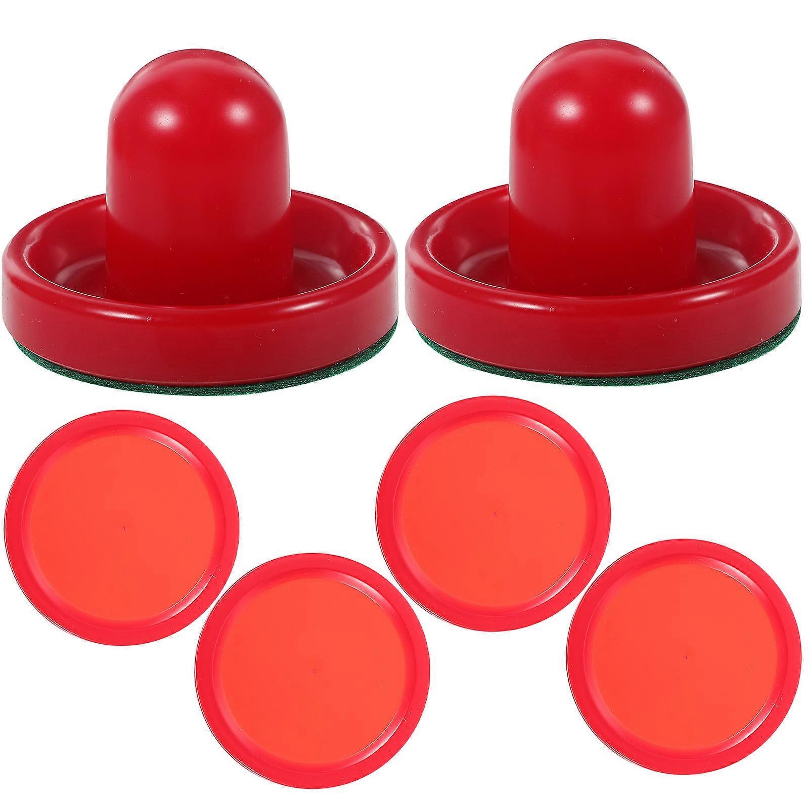 8pcs Air Hockey Pushers and Pucks Replacement Set with Ergonomic Design – Durable Accessories for Game Tables, Includes Red Pushers, Felt Sliders,