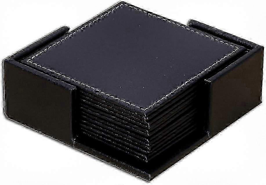 2025 6-Piece Black Leather Drink Coasters Set