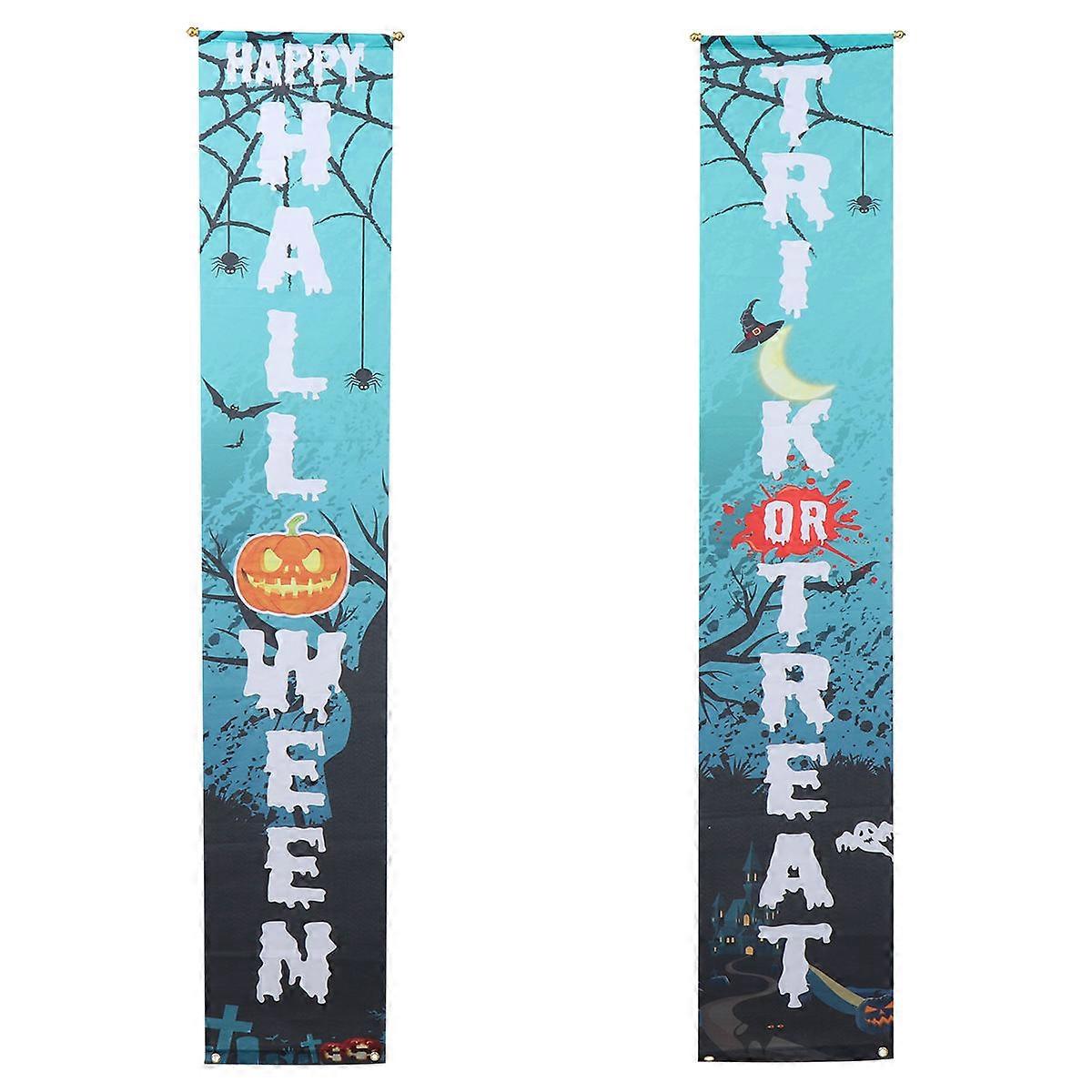 Door Decorative Banner Halloween Porch Banners Polyester Material Rectangular Style Colorful Design For Front Door Greeting 180x30x0.2cm 1 Set