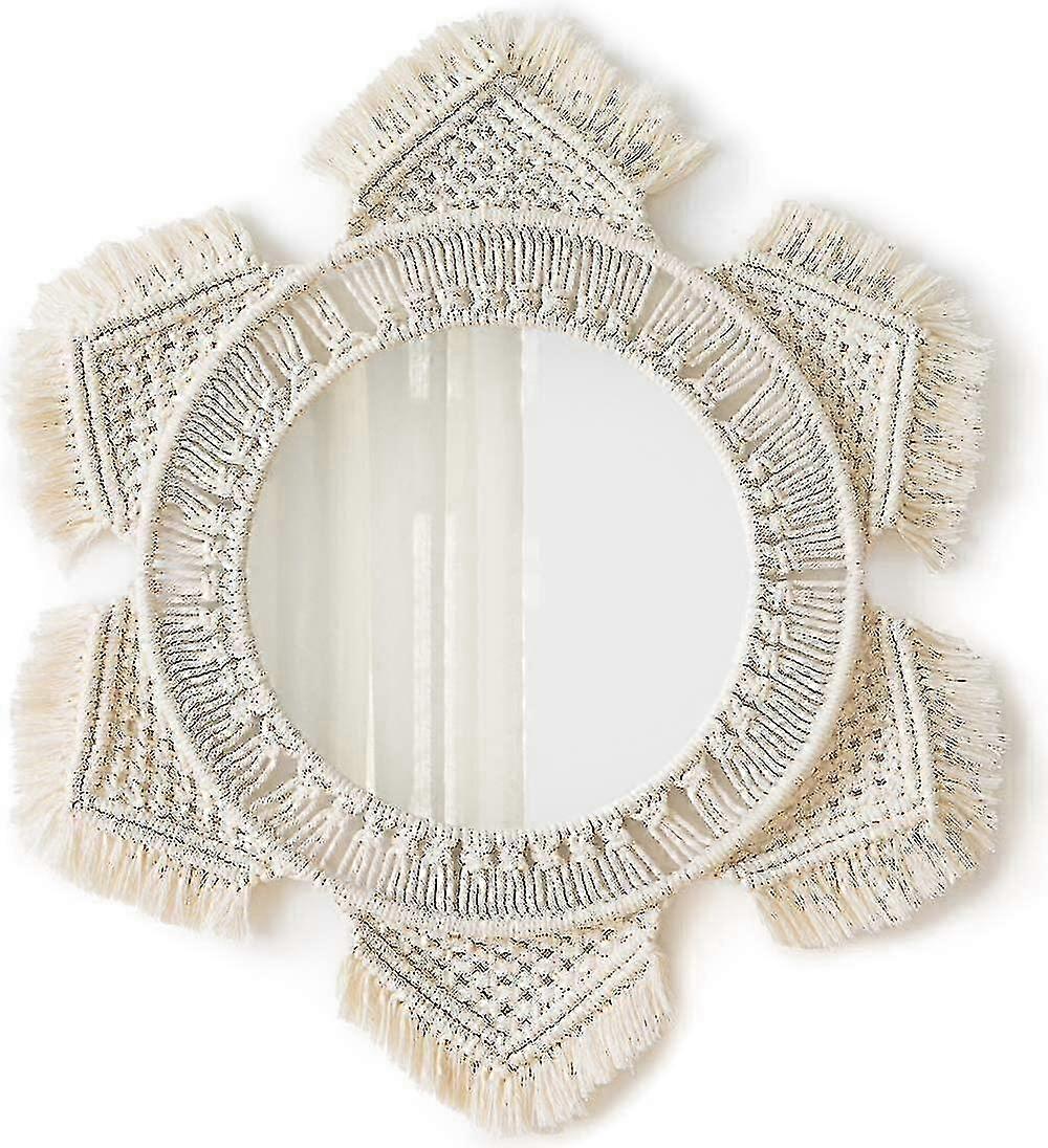 Boho Round Wall Mirror with Macrame Fringe Decor