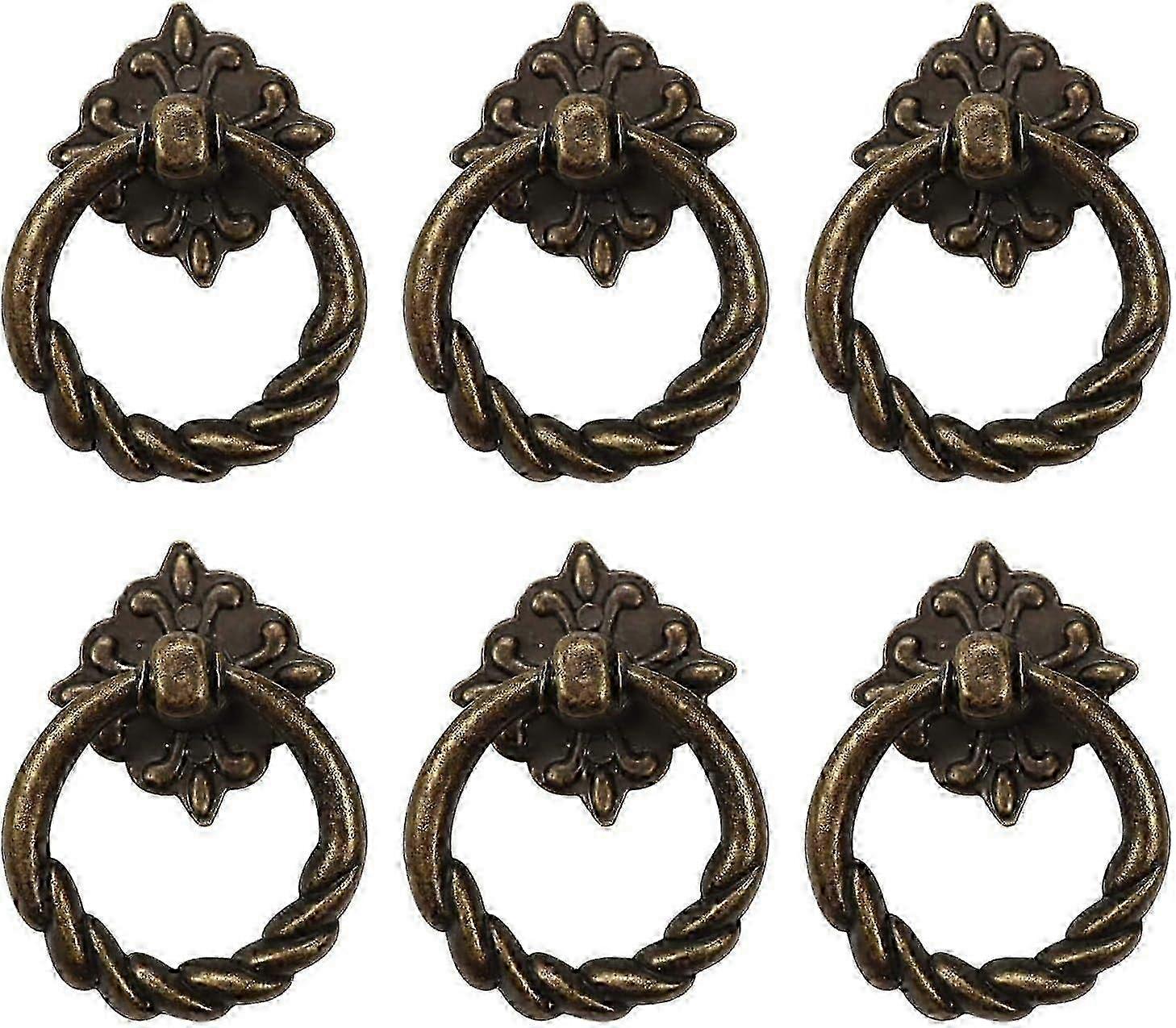 6pcs Vintage Bronze Drop Ring Knobs for Dresser Drawer Pulls Antique Hardware
