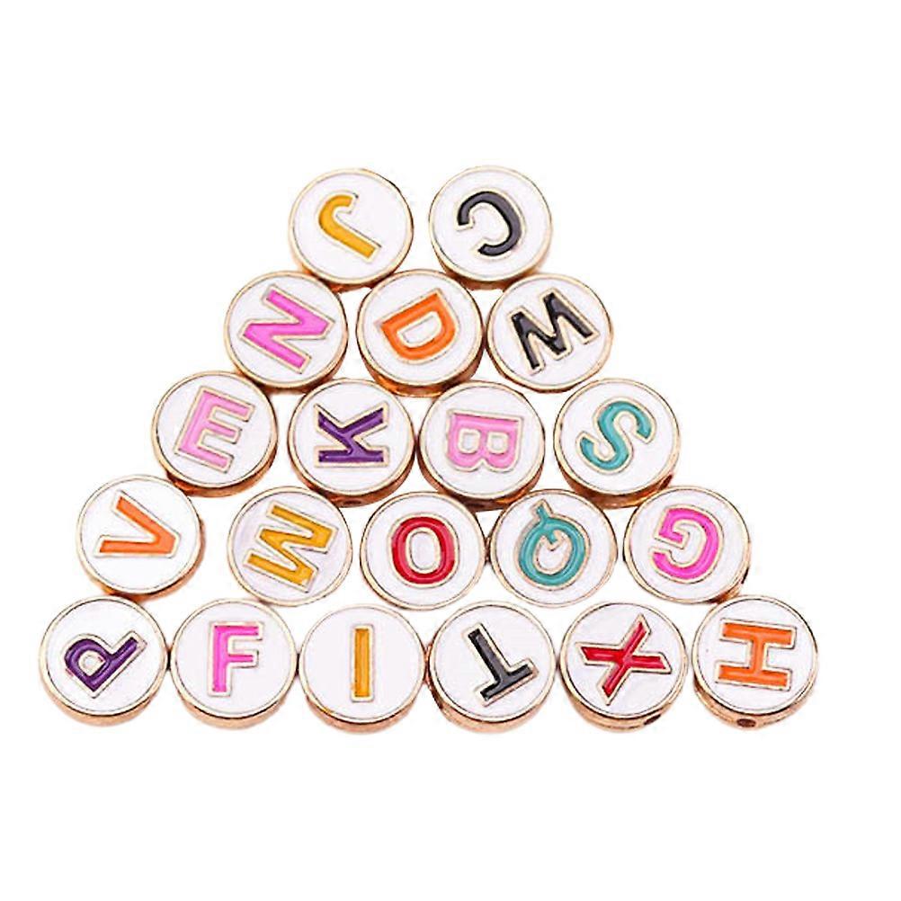 20pcs Metal Alphabet Beads Flat Round Beads Jewelry Accessory (Mixed Color)