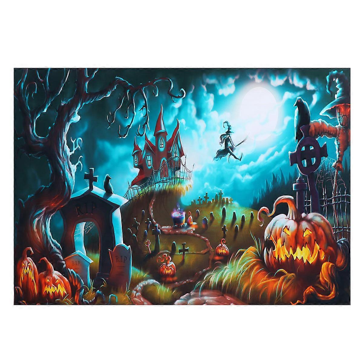 Halloween Backdrop Photography Cloth Pumpkin Cemetery Design For Photographers Event Organizers Dark Blue Color 210x150cm 1Set