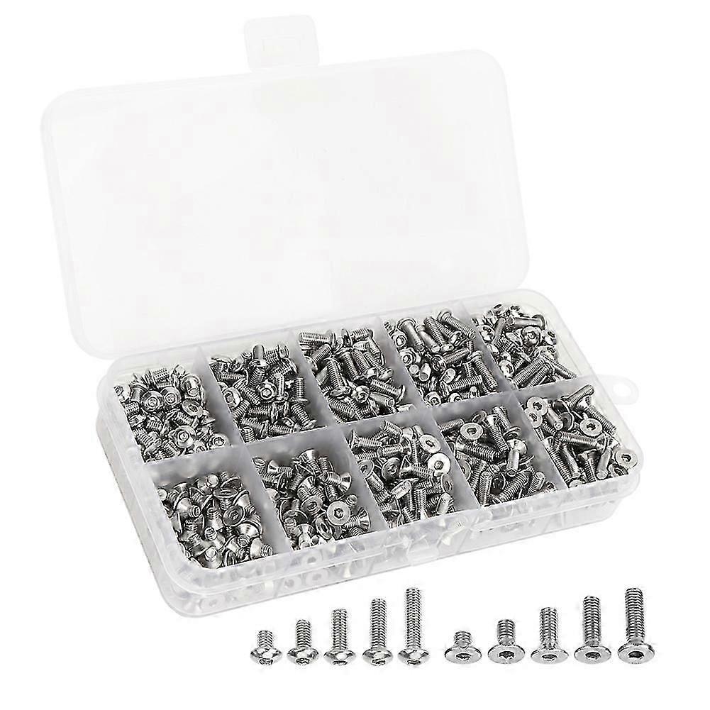 720Pcs BlotStainless Steel Round/Flat Head Hex Socket Hardware Fasteners M3x4/6/8/10/12