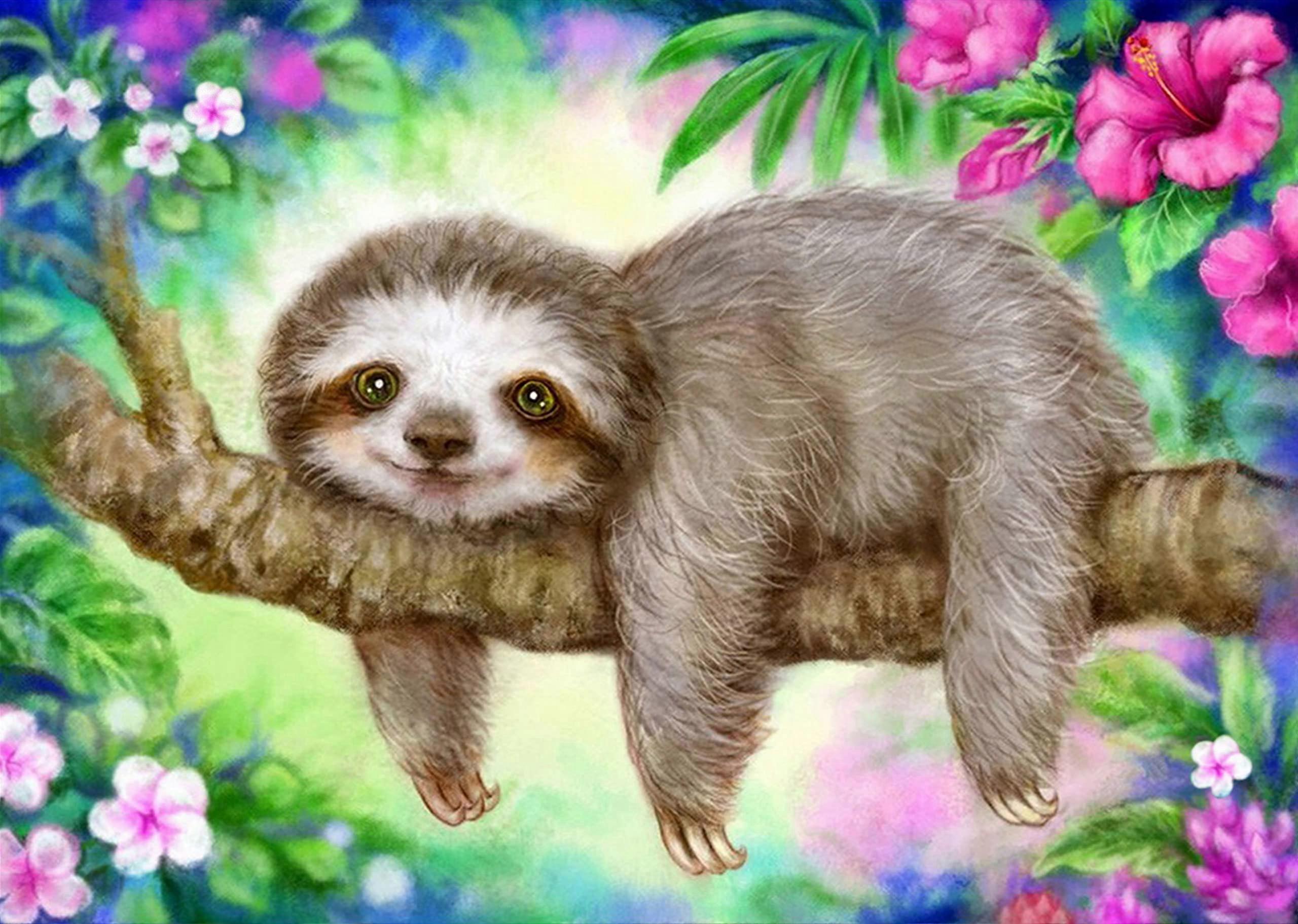 5D Diamond Painting Kits for Adults, DIY Diamonds by Numbers, Sloth Cross Stitch Set (40 x 30 cm)