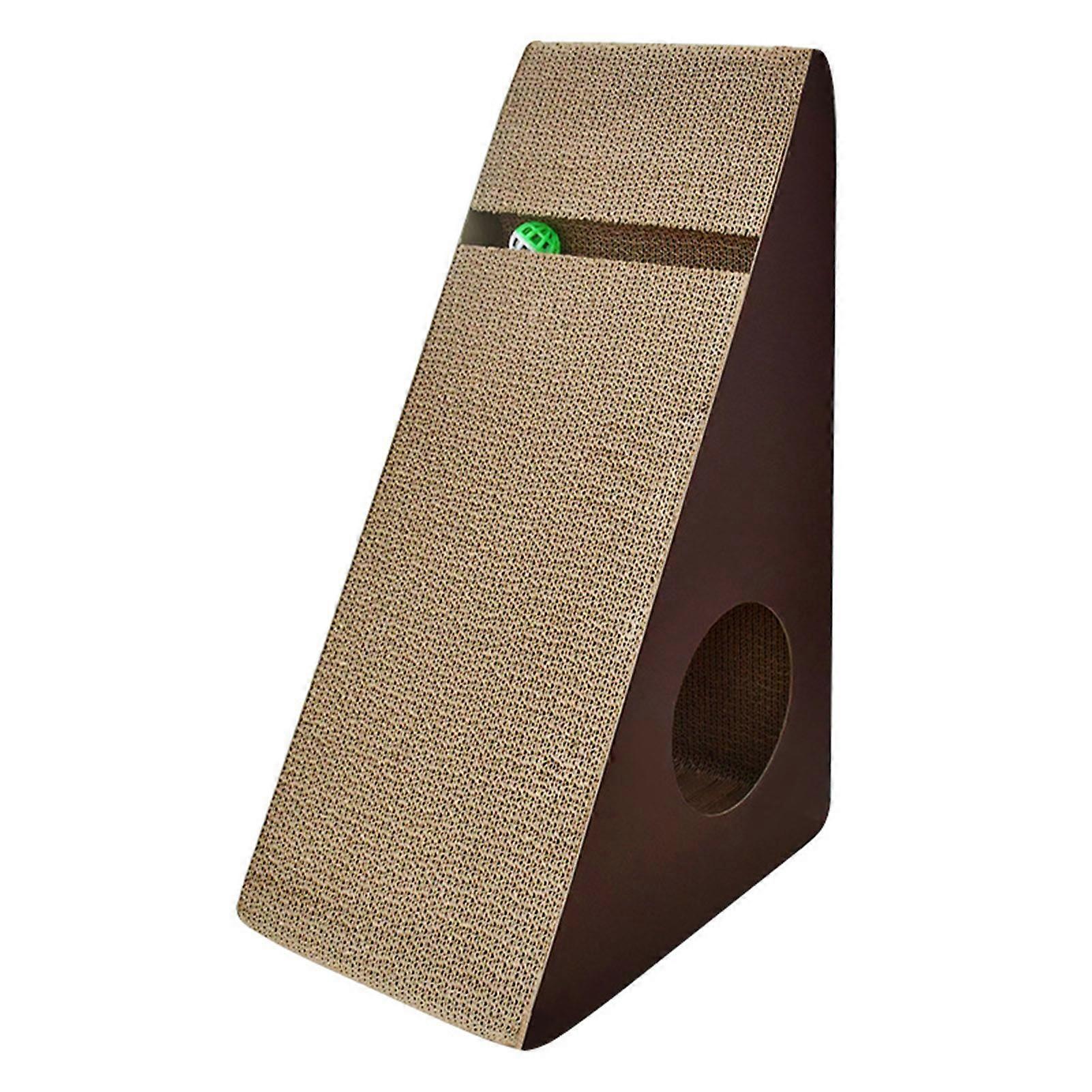 Cat Scratcher Triangular Paw Grinding Corrugated Cardboard Kitten Scratching Toy with Bell Ball for Indoor
