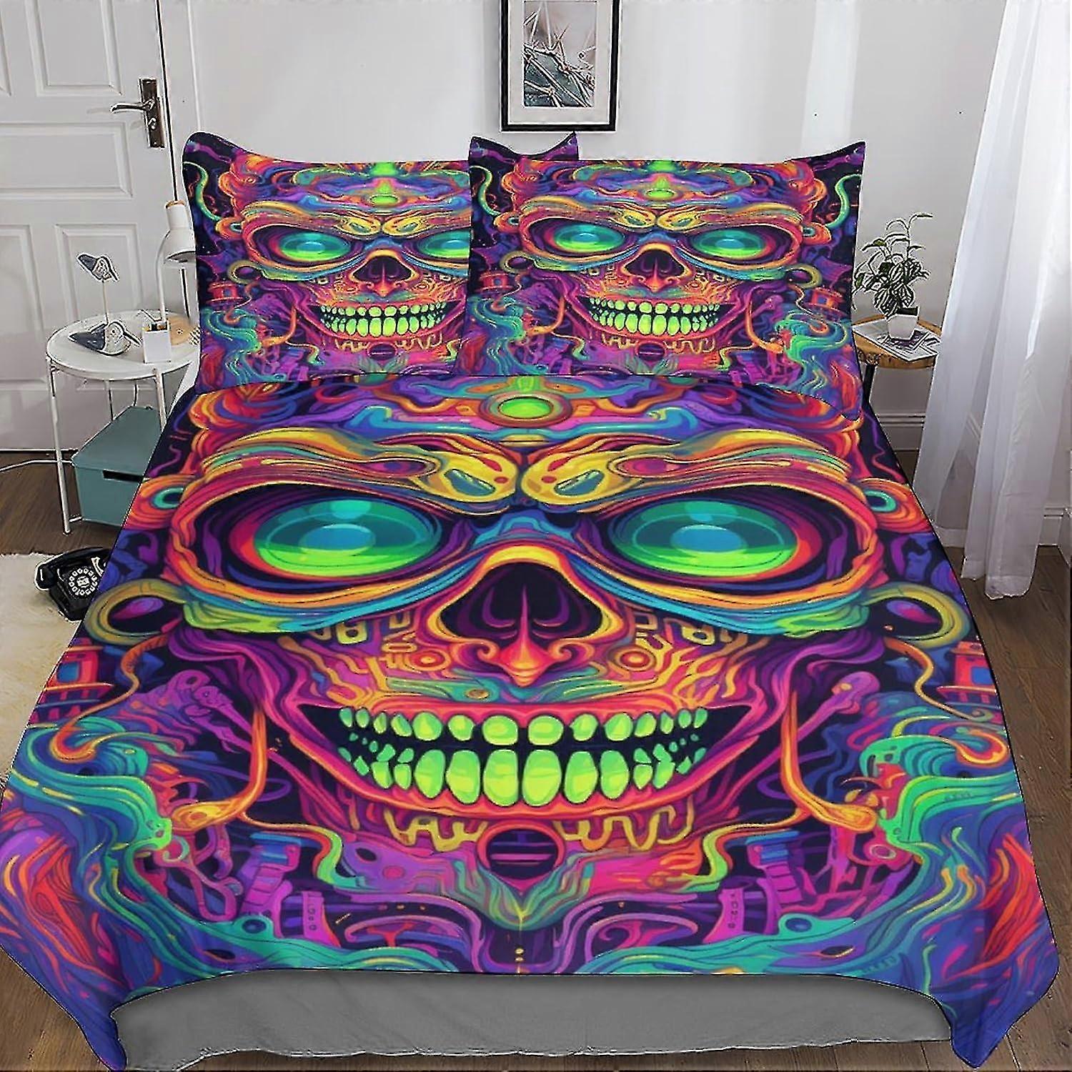 Gothic Skull Duvet Cover Set 3D Printed Decorative Bedding Creative Skull Quilt Cover Hidden Zipper Comforter Cover for Kids and Adults