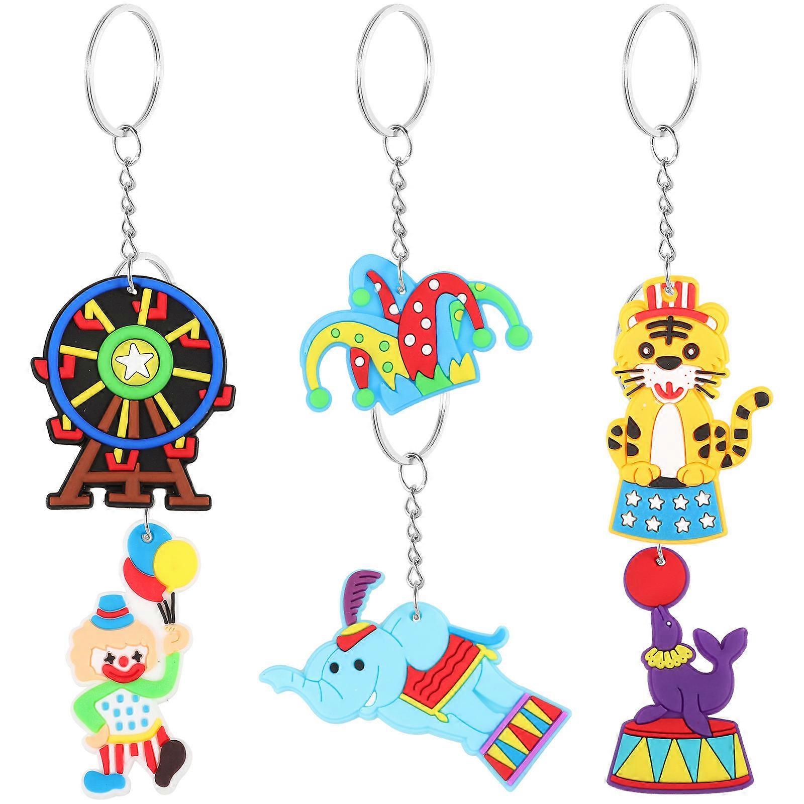 Keychain Charm Cartoon Circus Shapes Polyethylene Material 6Pcs