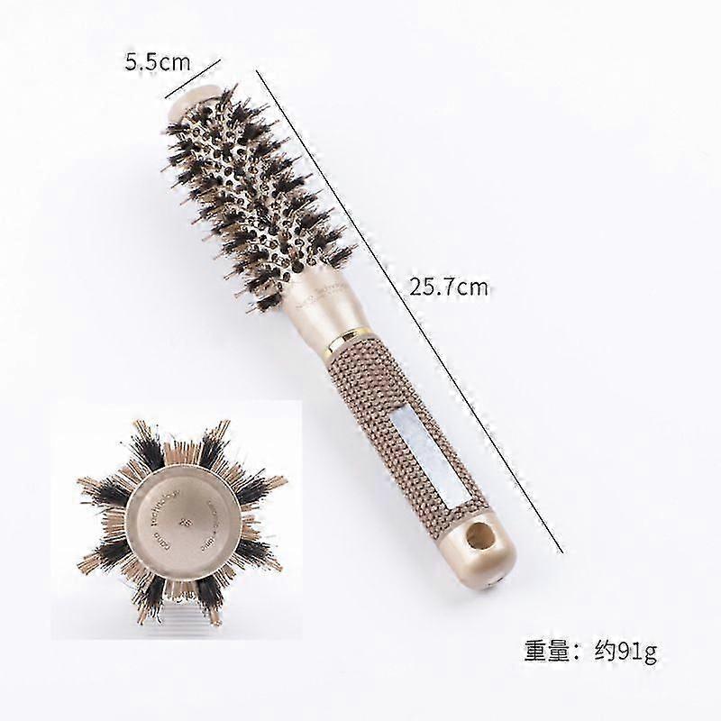 ラウンドヘアブラシブロードライブラシイオンイノシシ毛帯電防止ラウンドブラシ、髪の乾燥、カール、ストレート用