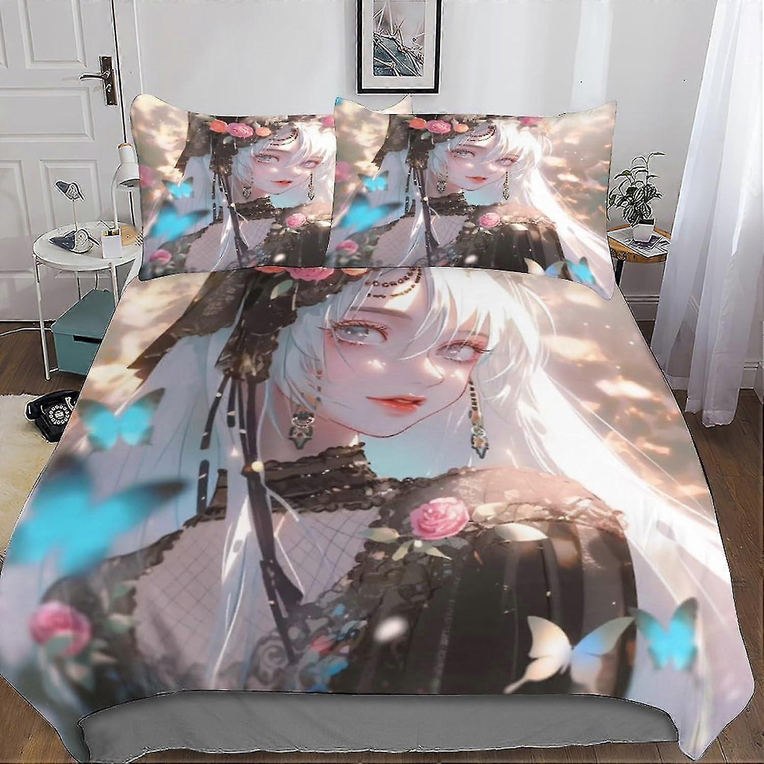 Conjunto de edredom com efeito 3D para meninas e adultos com fronhas (design gótico)