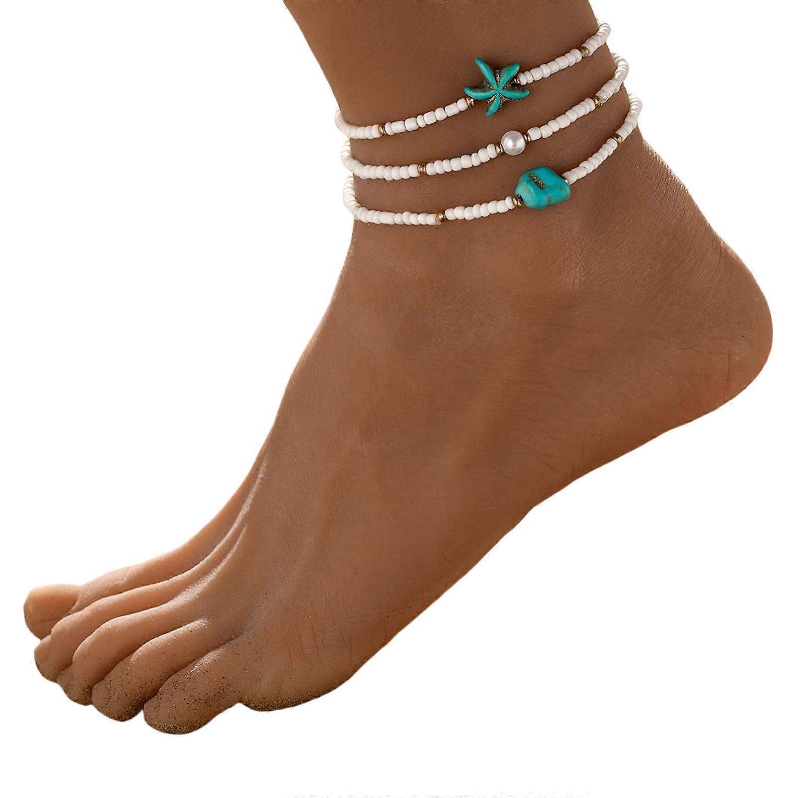 4 Designs Bohemian Elastic Anklet Set With Irregular Resin Beads for Casual Wear and Travel Multicolor