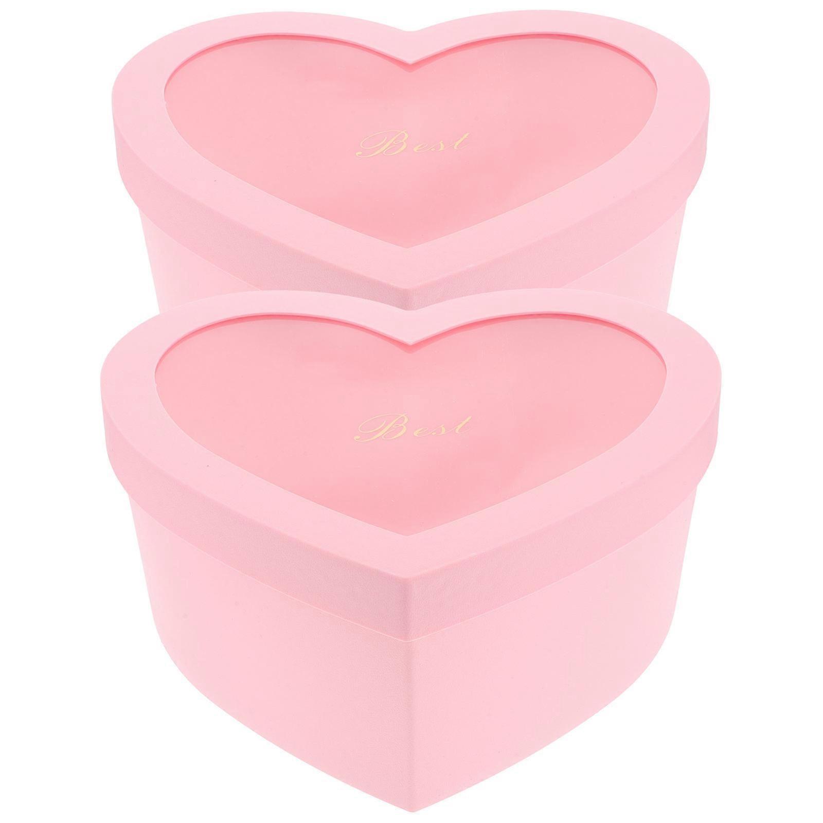 Flower Bouquet Packaging Heart Shaped Box Transparent Window Plastic Material For Floral Arrangements 2Pcs
