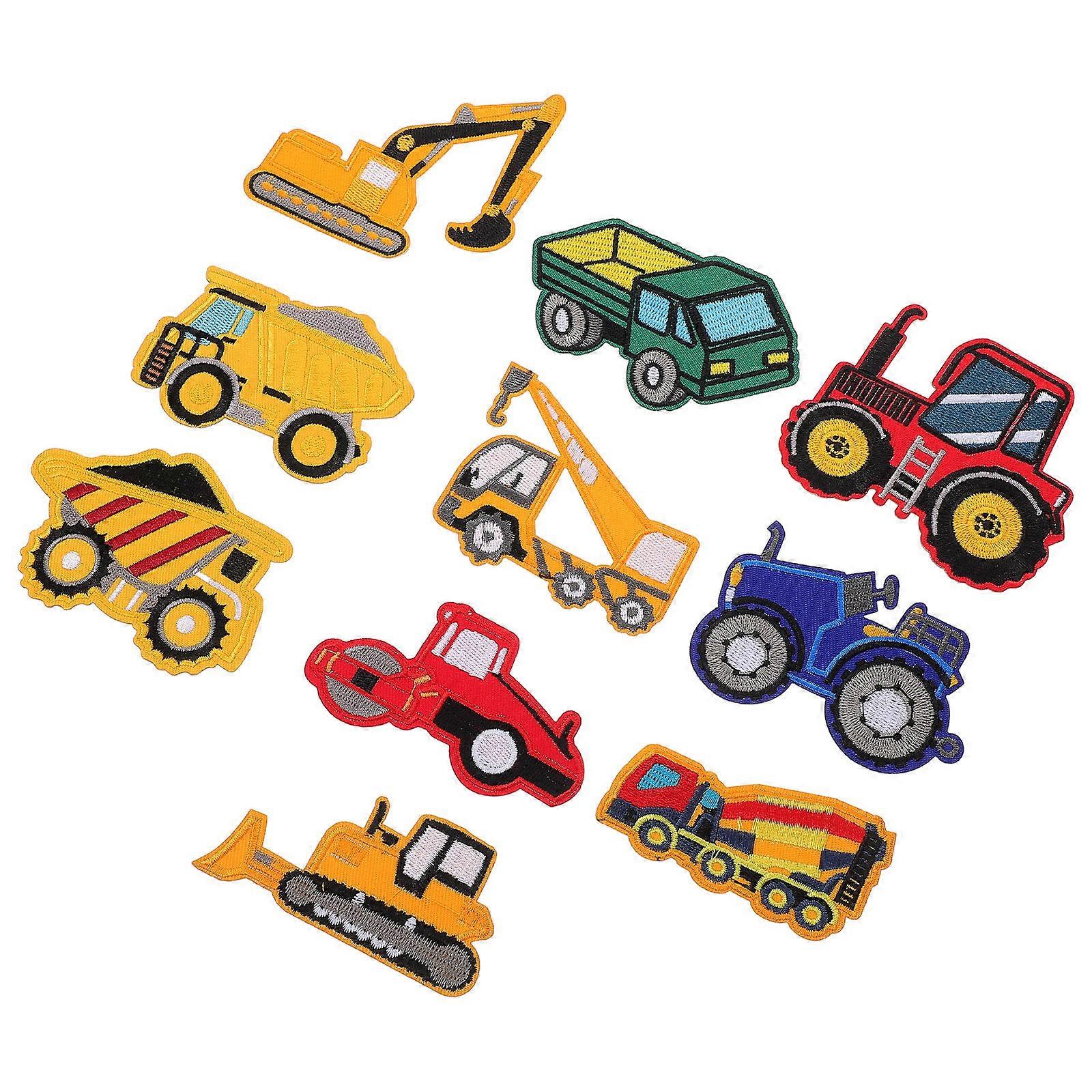 10pcs Cartoon Fire Truck Sew On Patches for Clothing Repair – Durable, Skin Friendly Embroidered Applique for DIY Crafts and Apparel