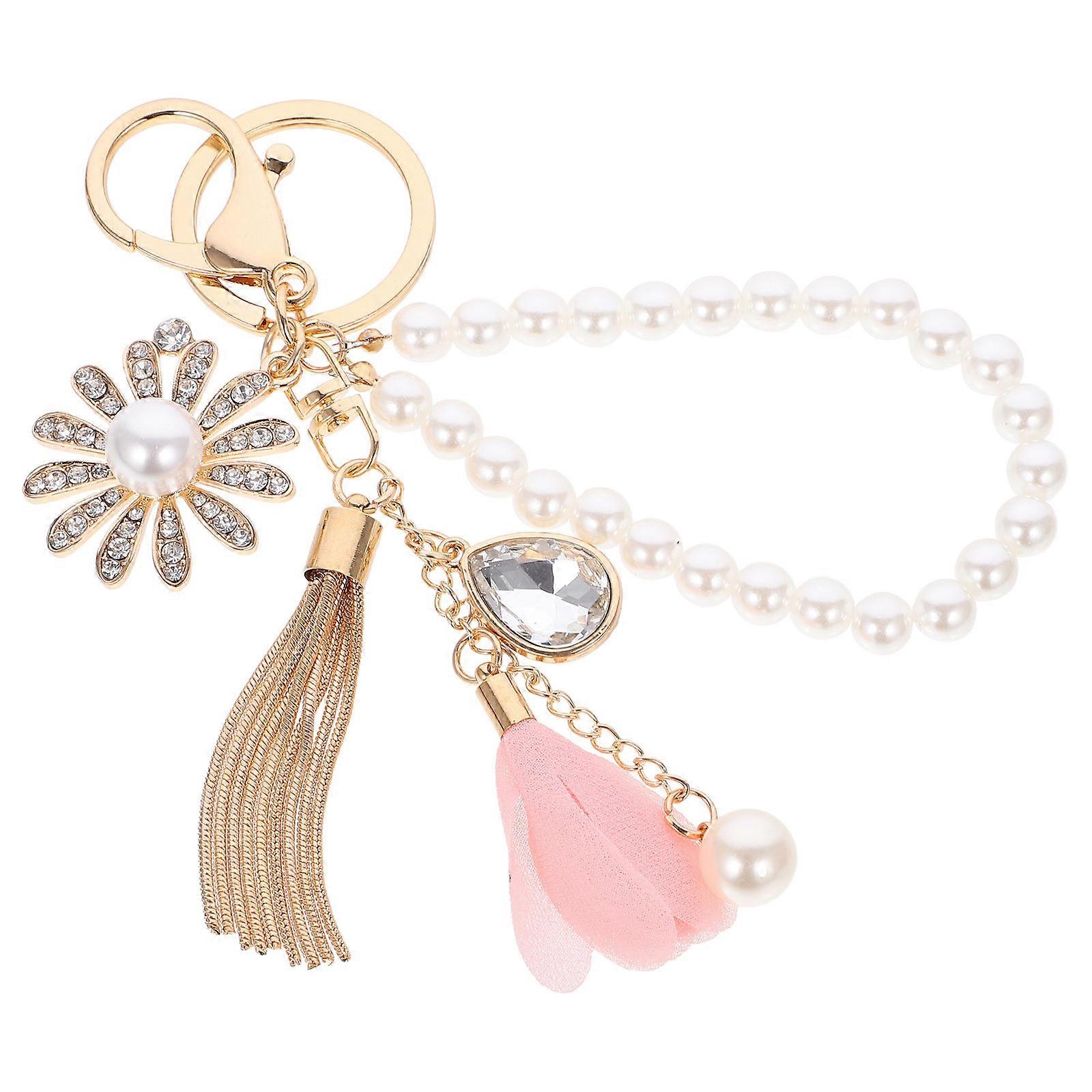 Pearl Keychain Wristlet for Hanging Keys with Durable Imitation Pearl Design