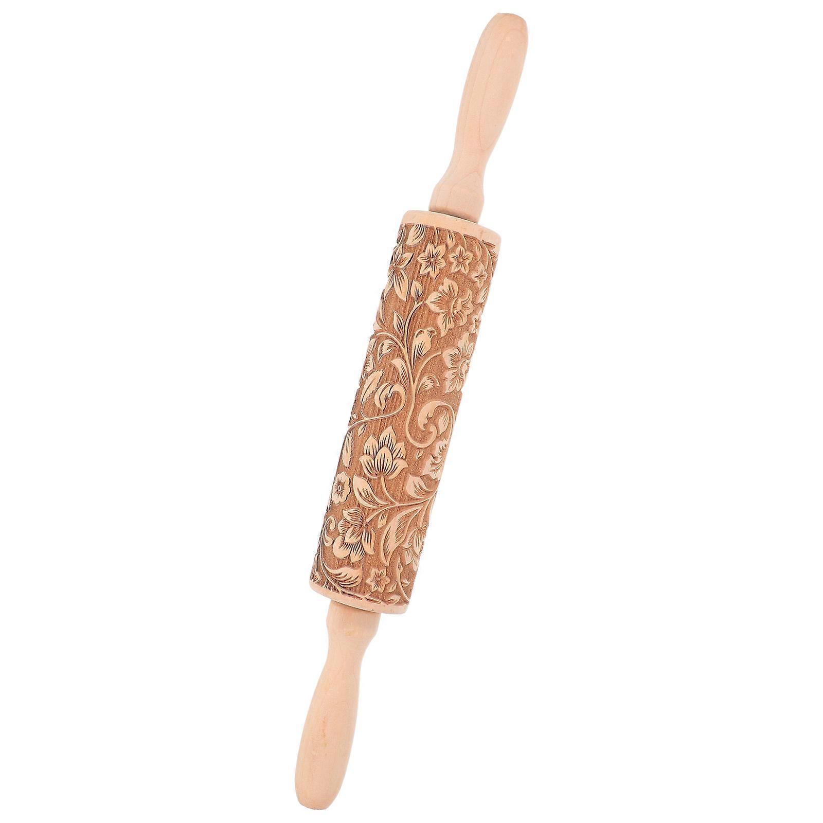 Embossed Wooden Rolling Pin for Baking Engraved Beech Roller for Pastry, Pizza Dough, Cookies, and Fondant with Creative Patterns
