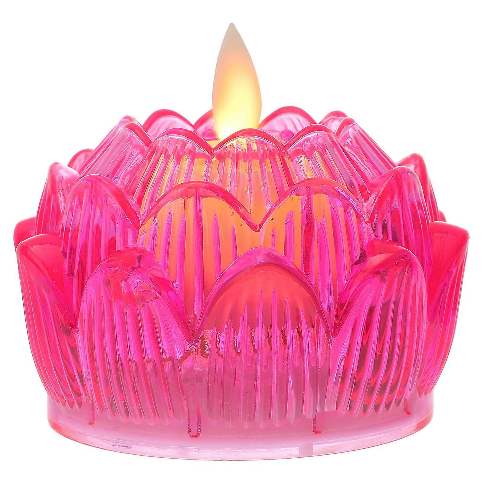6pcs Buddha Lamps with Smooth Surface for Decoration Red Plastic LED Lotus Candles 6pcs