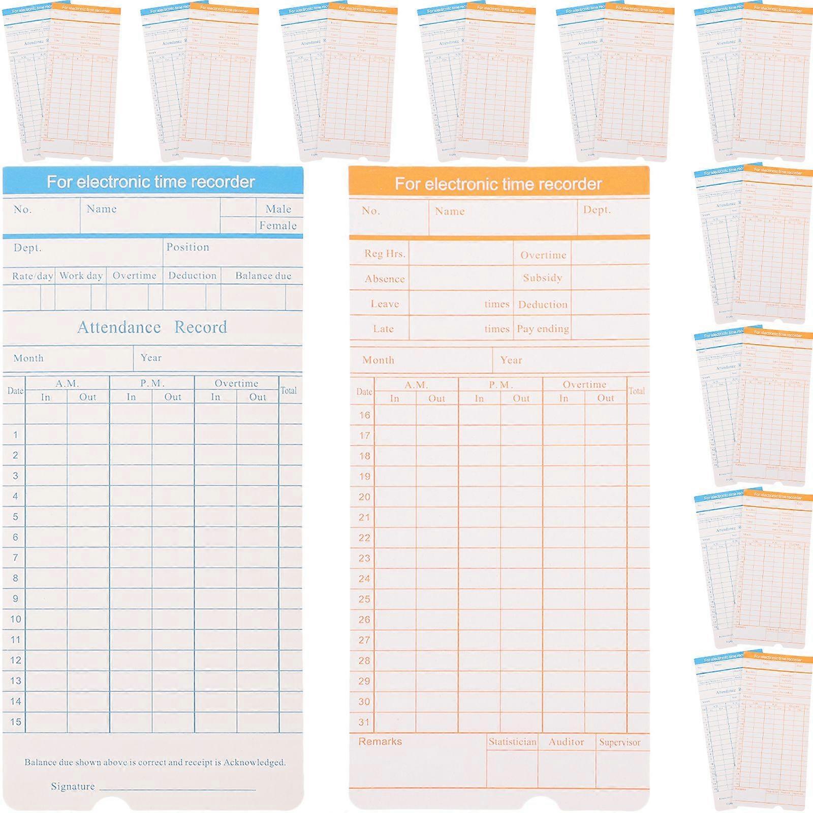 100 Sheets Universal Timecard Sheets Office Use Attendance Cards Time Cards Weekly Monthly Time Cards