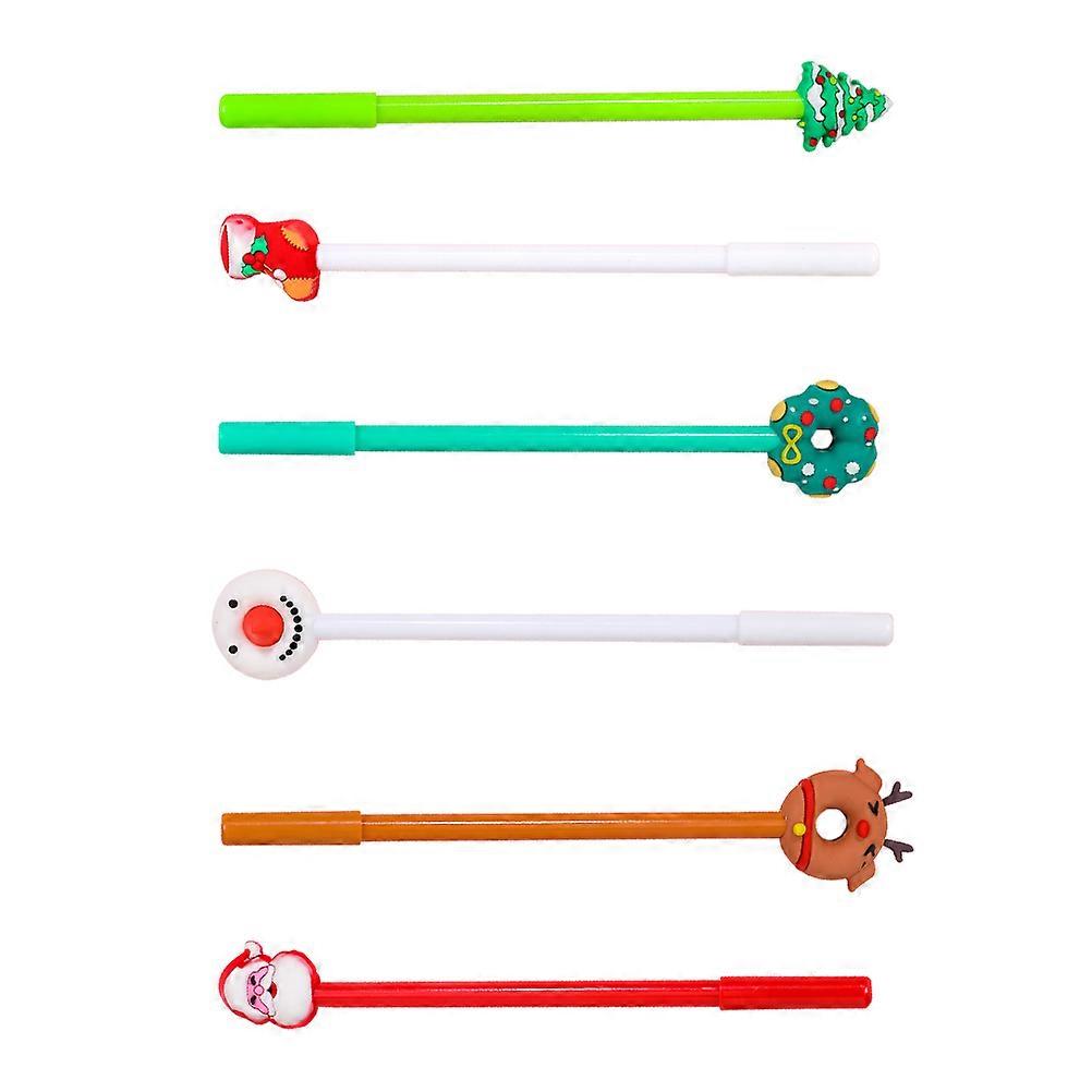 Cartoon Writing Pens 6Pcs Assorted Color Ideal For Christmas Decoration And Daily Writing With Smooth Writing Feature