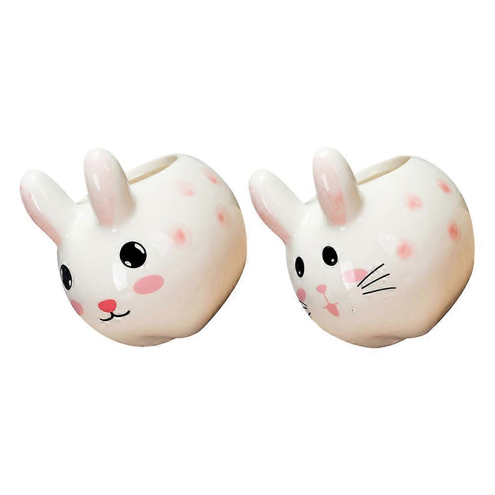 2pcs Multi Function Ceramic Bunny Planters for Succulents – Decorative Flower Pots for Home, Office, Balcony & Desk Use