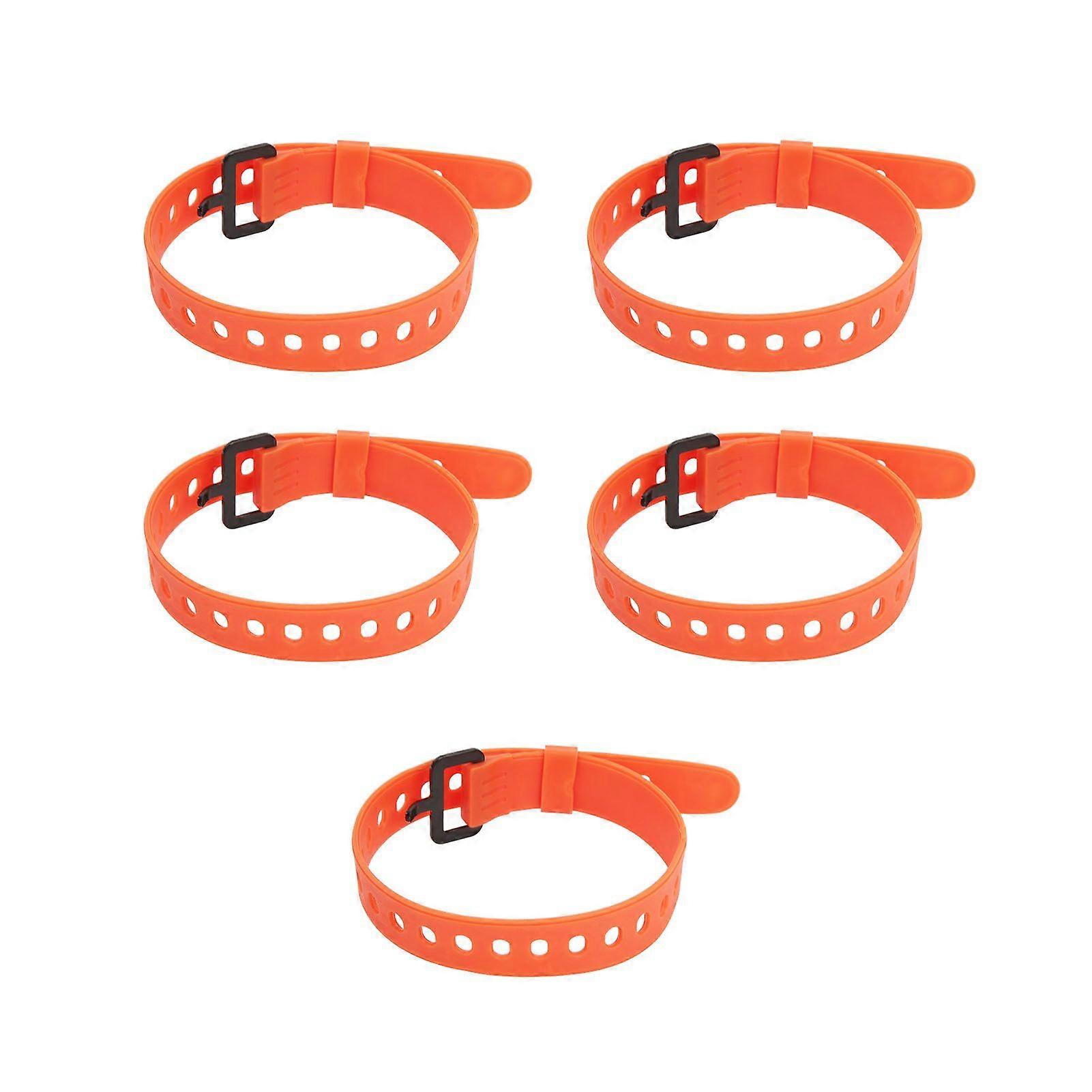 5Pcs Reusable Cable Tie Rubber Cable Strap Fastener Wire Organizer Iron Buckle Orange