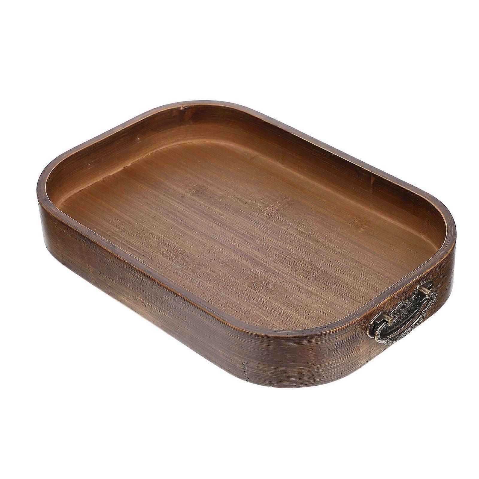 Vintage Bamboo Food Tray For Kitchen Use Rectangular Light Brown Storage 1Set