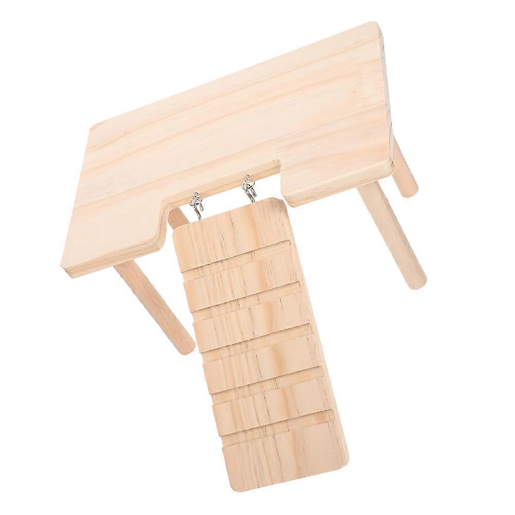 Wood Hamster Platform with Ramp for Cage Made from Solid Wood Beige Color Enhances Play and Exercise