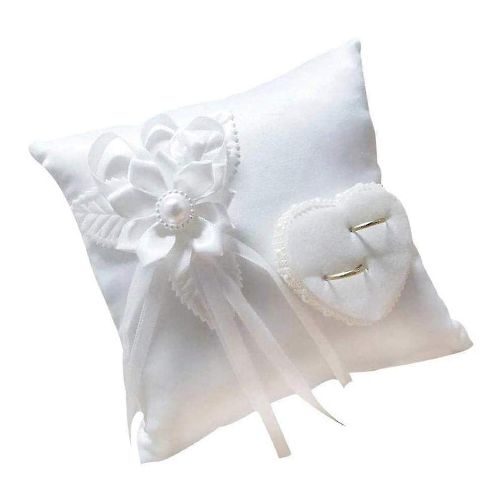 Luxurious Wedding Ring Pillow with Satin Ribbon & Pearls - Elegant Decor for Indoor/Outdoor Weddings, Perfect for Ring Bearer Ceremony