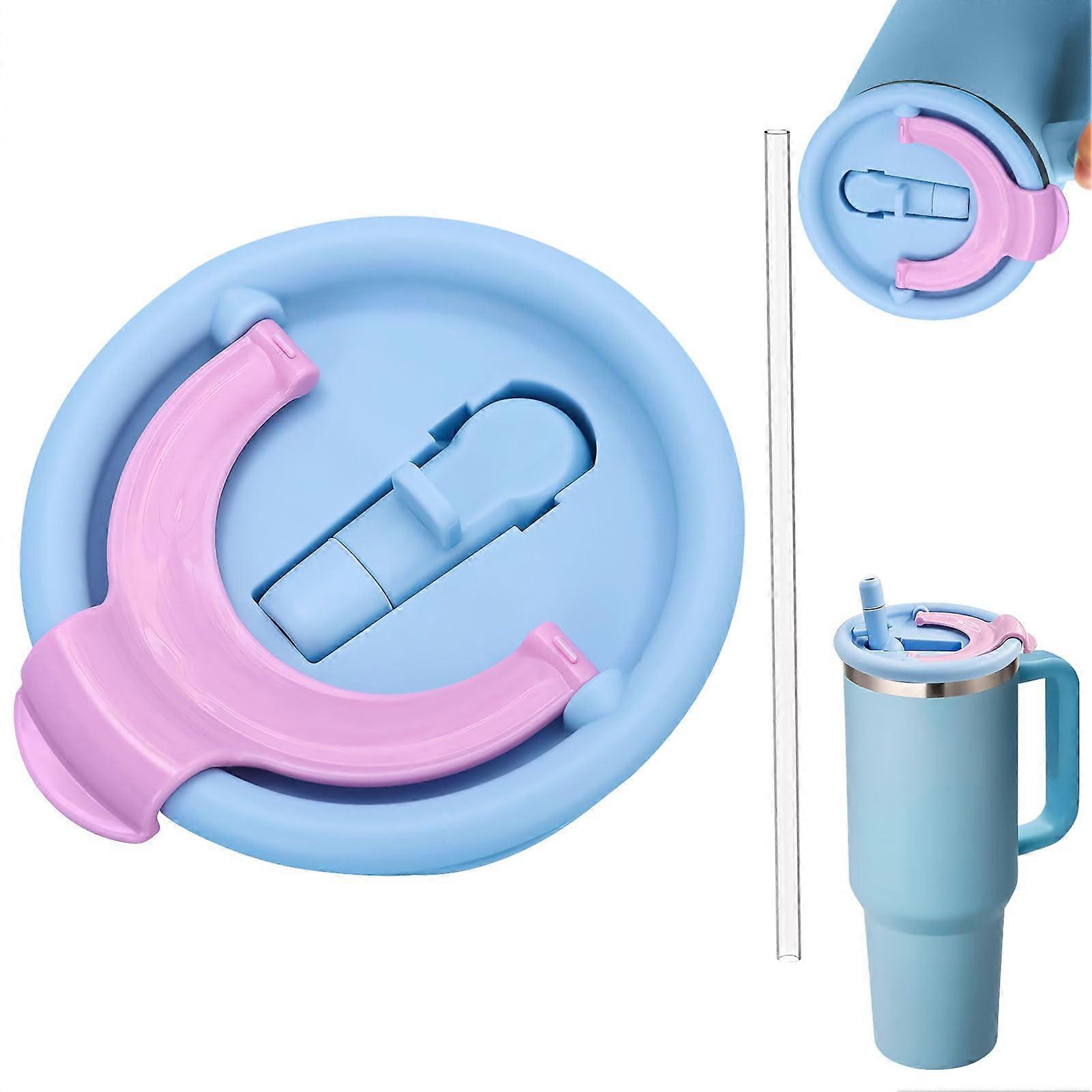 40oz Tumbler Lid with Straw, Replacement Lid with Sealing Rings, Dual-Path Seal for Beverage Cups, Sky Blue