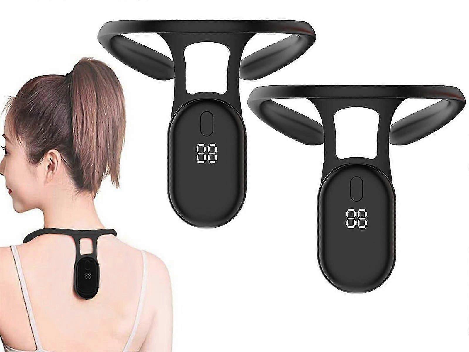 2Pcs LCD Display Posture Corrector Portable Body Shaping Neck Instrument Black