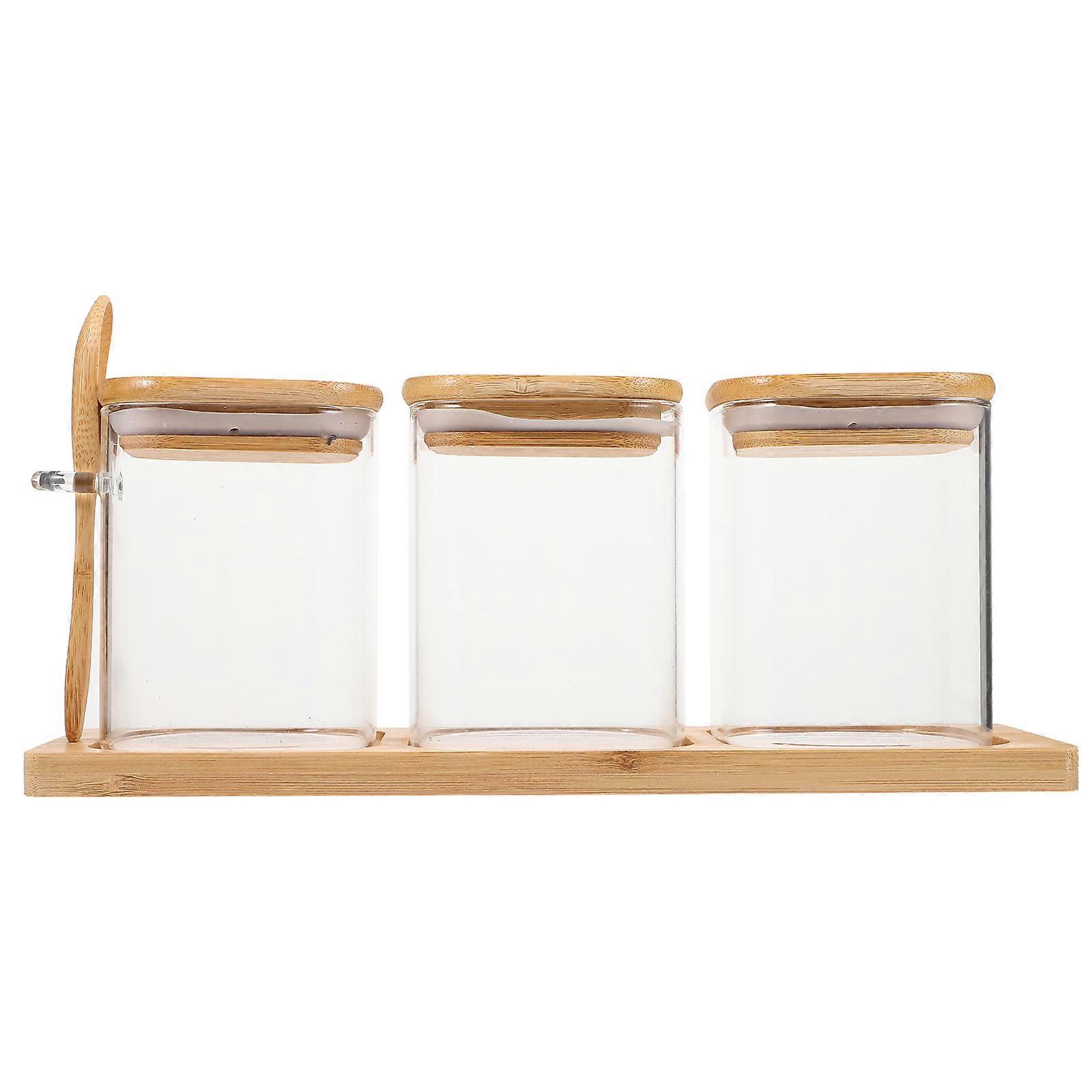 Glass Seasoning Jars with Spoon for Kitchen Storage Transparent Spice Containers 1 Set