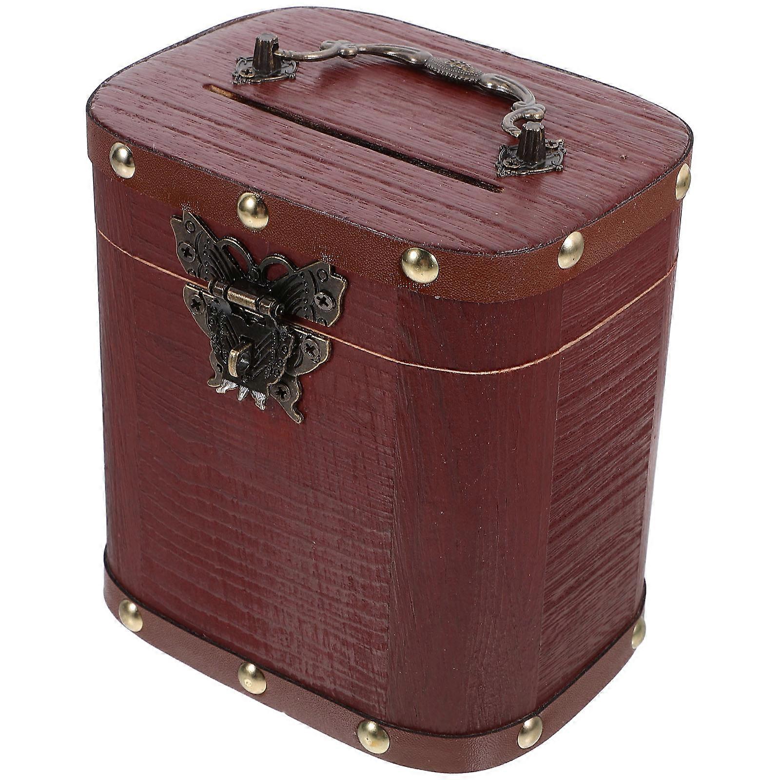 Wooden Money Box with Lock Retro Wood Money Saving Box for Kids Small Lockable Storage Box Vintage Coin Bank for Kids Keepsake Boxes with Lids